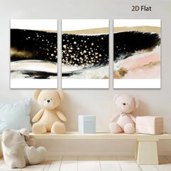 2D flat 1pc abstract gold waves blush pink canvas wall art modern farmhouse living room bedroom decor gallery wrapped ready to hang