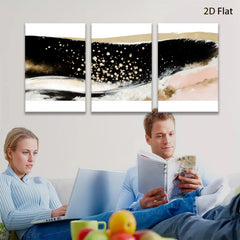 2D flat 1pc abstract gold waves blush pink canvas wall art modern farmhouse living room bedroom decor gallery wrapped ready to hang