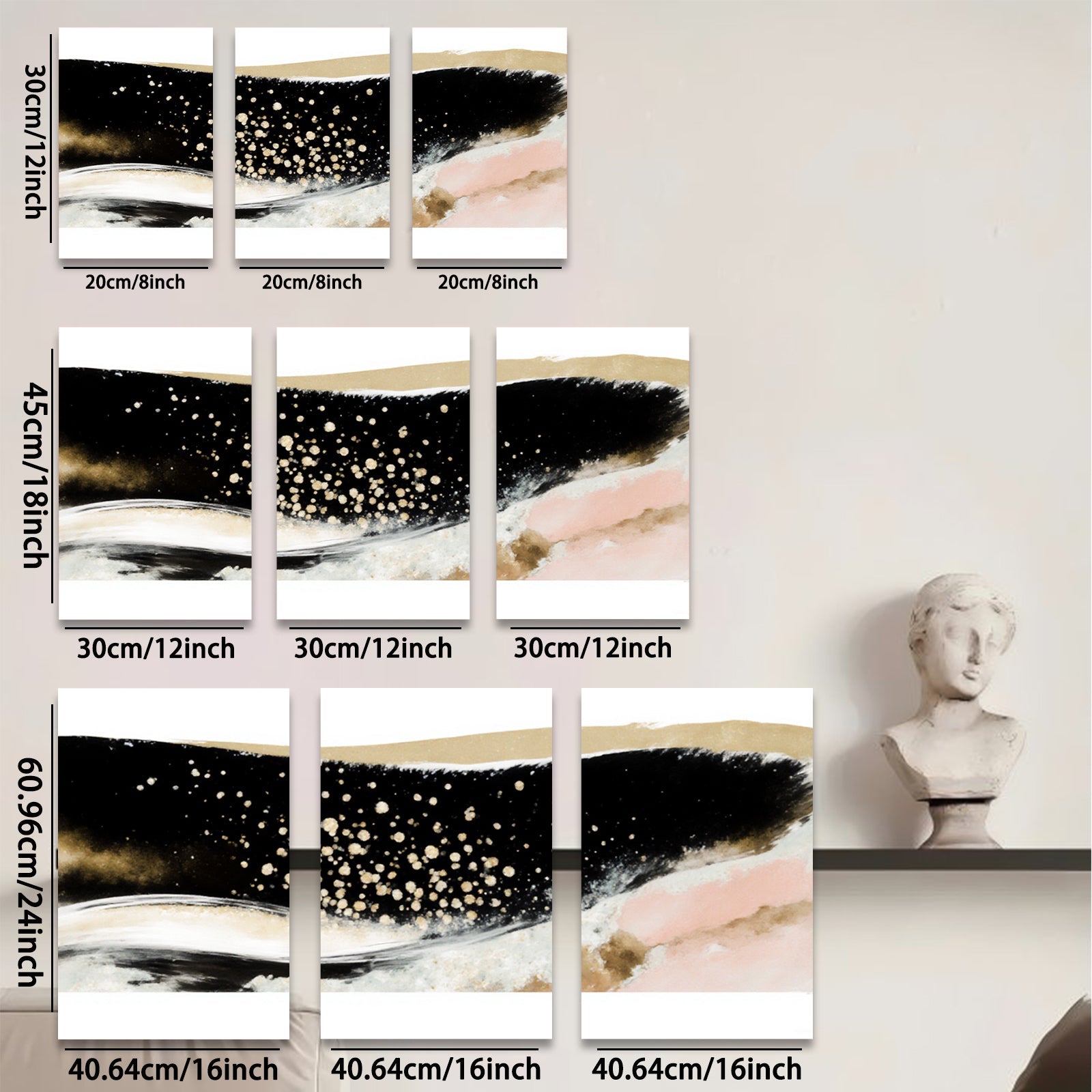 2D flat 1pc abstract gold waves blush pink canvas wall art modern farmhouse living room bedroom decor gallery wrapped ready to hang