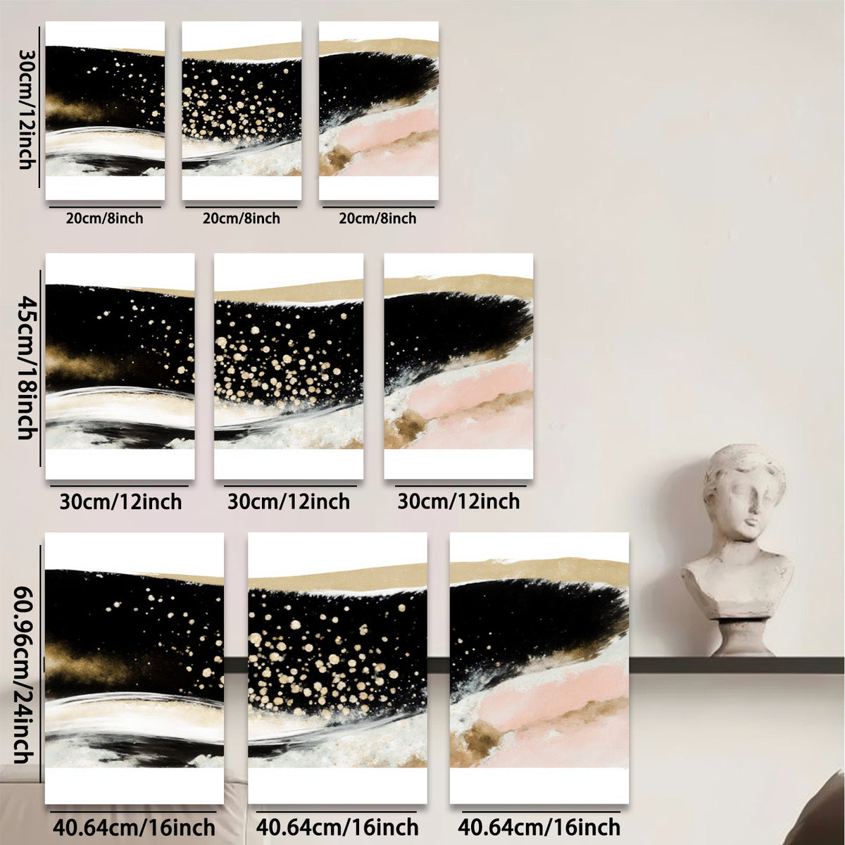 2D flat 1pc abstract gold waves blush pink canvas wall art modern farmhouse living room bedroom decor gallery wrapped ready to hang