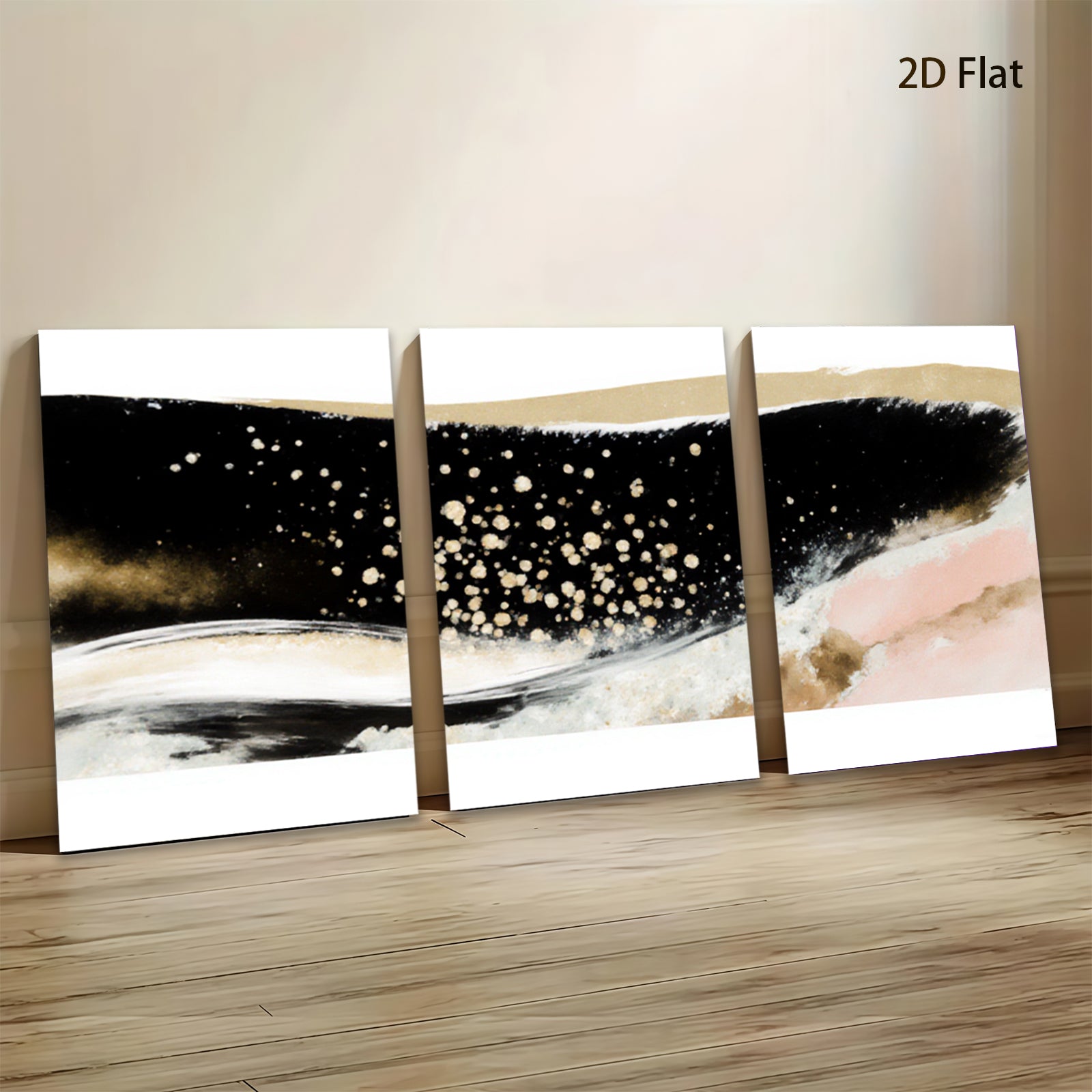 2D flat 1pc abstract gold waves blush pink canvas wall art modern farmhouse living room bedroom decor gallery wrapped ready to hang