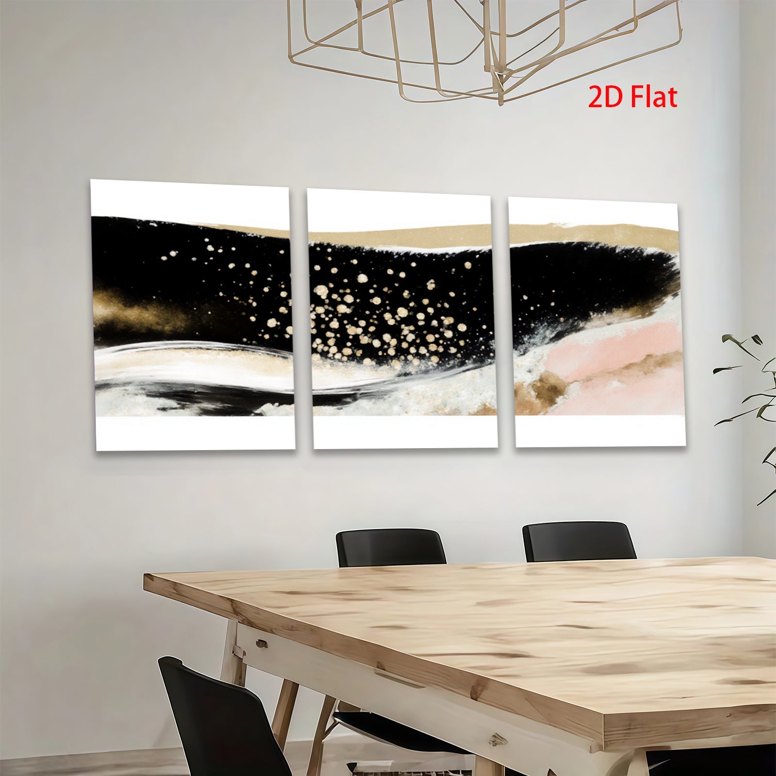 2D flat 1pc abstract gold waves blush pink canvas wall art modern farmhouse living room bedroom decor gallery wrapped ready to hang