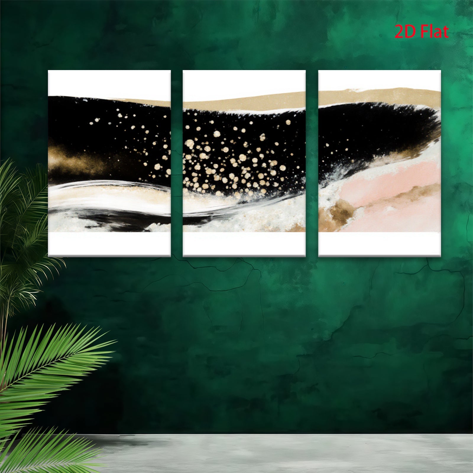 2D flat 1pc abstract gold waves blush pink canvas wall art modern farmhouse living room bedroom decor gallery wrapped ready to hang
