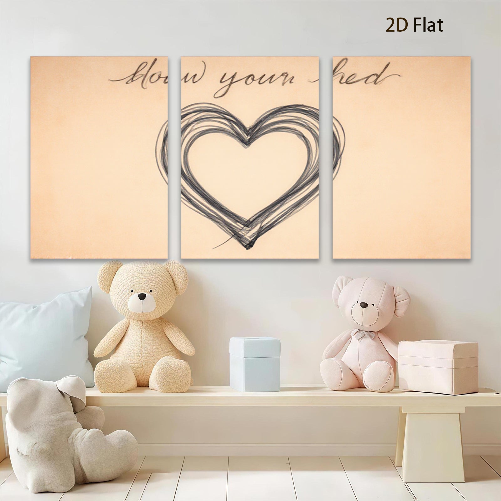2D flat 1pc abstract heart wall art canvas print modern farmhouse decor bedroom living room cozy gallery wrapped ready to hang beautiful