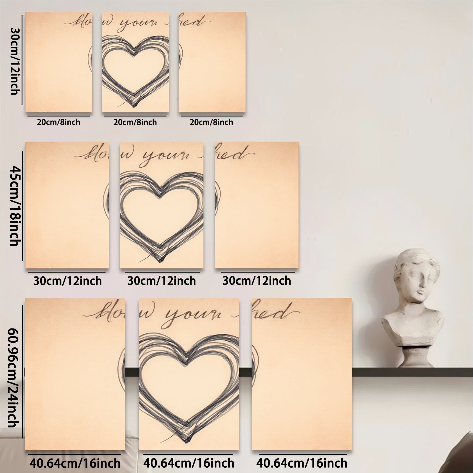 2D flat 1pc abstract heart wall art canvas print modern farmhouse decor bedroom living room cozy gallery wrapped ready to hang beautiful