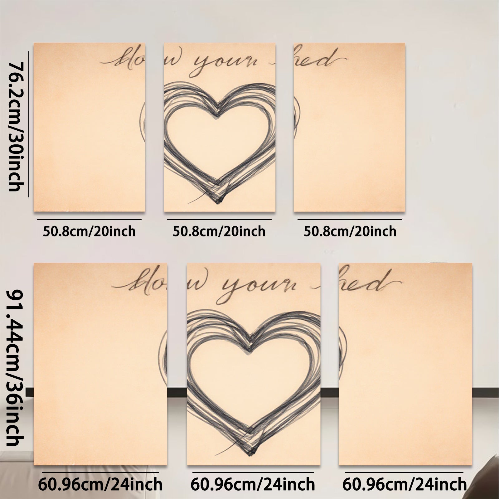 2D flat 1pc abstract heart wall art canvas print modern farmhouse decor bedroom living room cozy gallery wrapped ready to hang beautiful