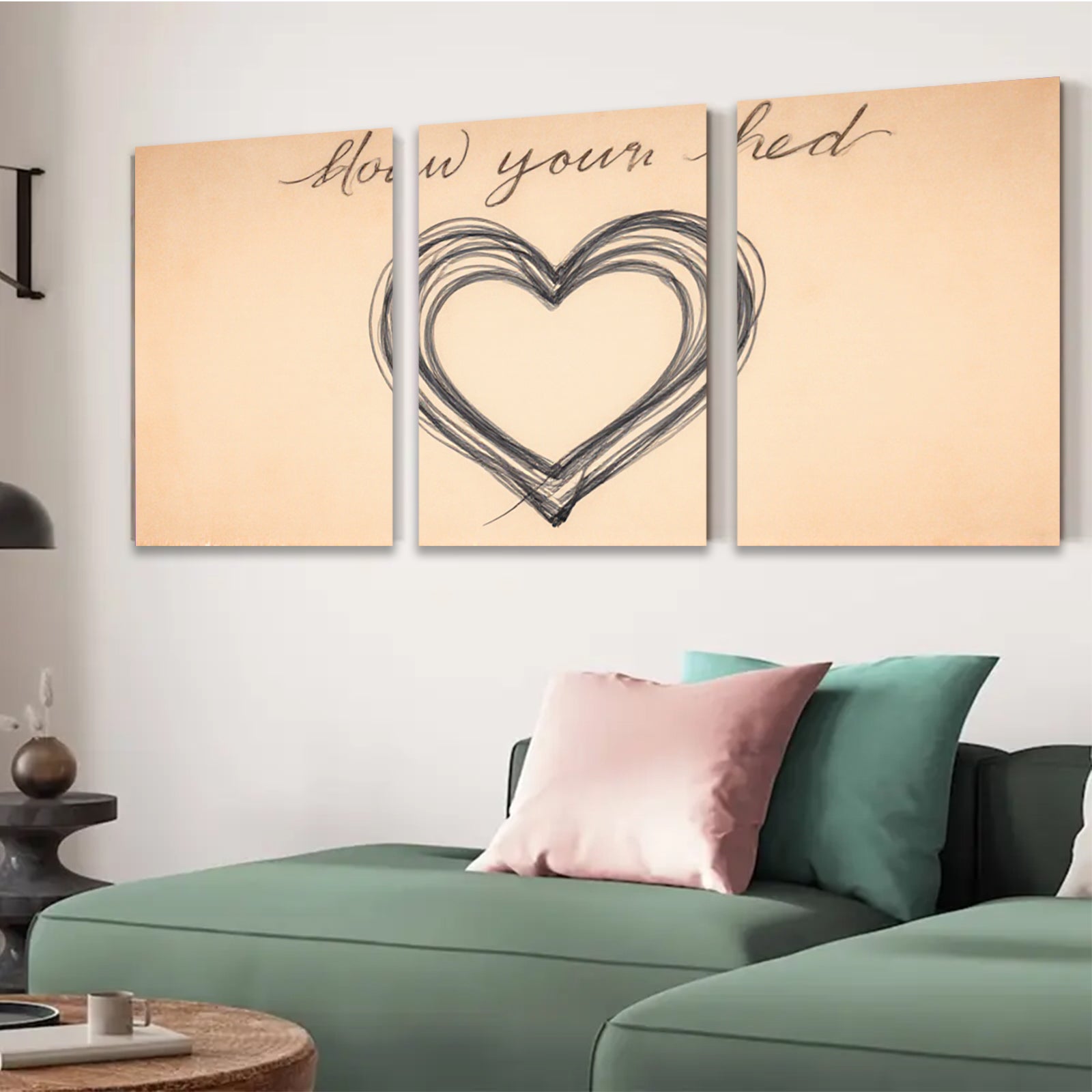 2D flat 1pc abstract heart wall art canvas print modern farmhouse decor bedroom living room cozy gallery wrapped ready to hang beautiful