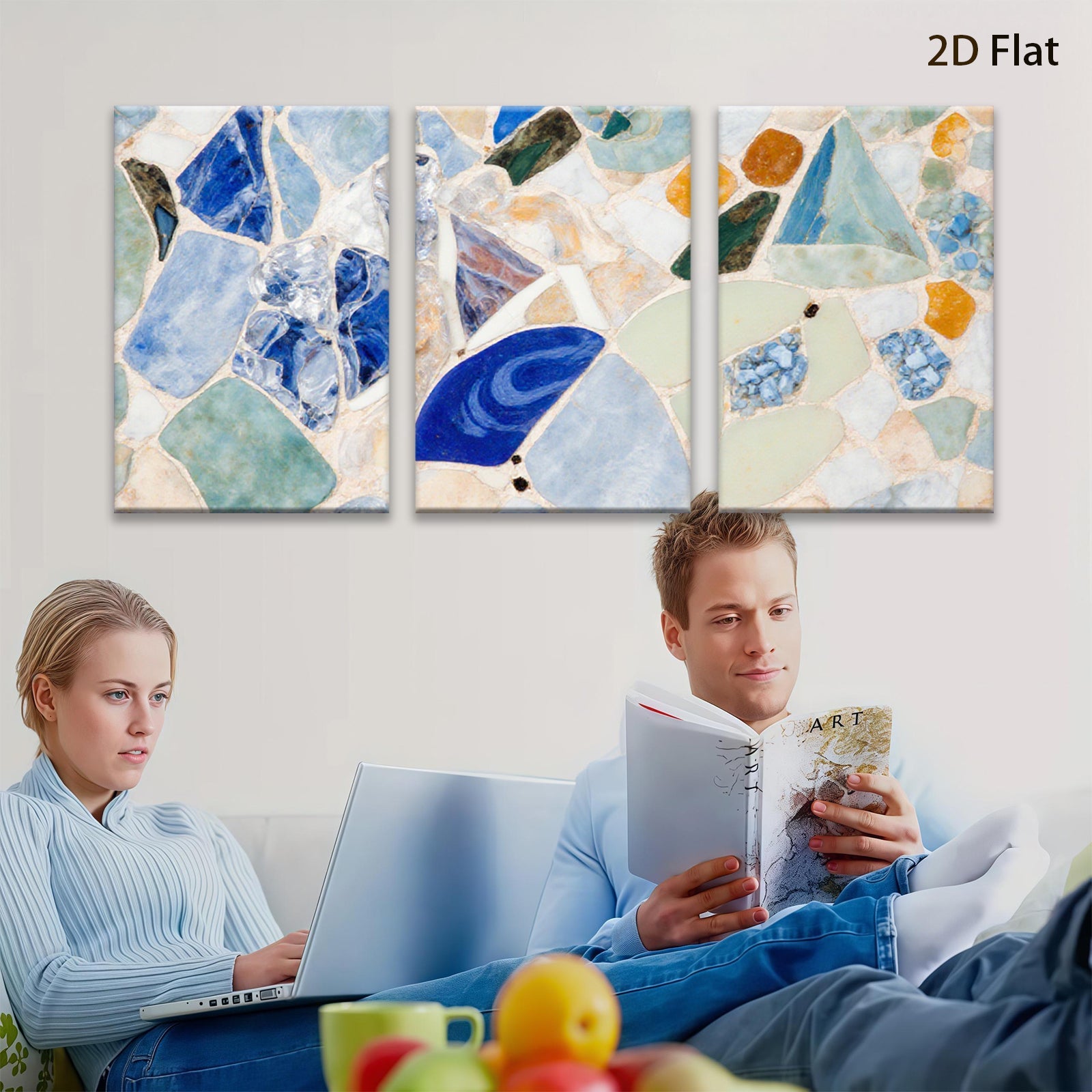 2D flat 1pc abstract mosaic glass texture modern wall art for living room bedroom home decor farmhouse style gallery wrapped canvas prints