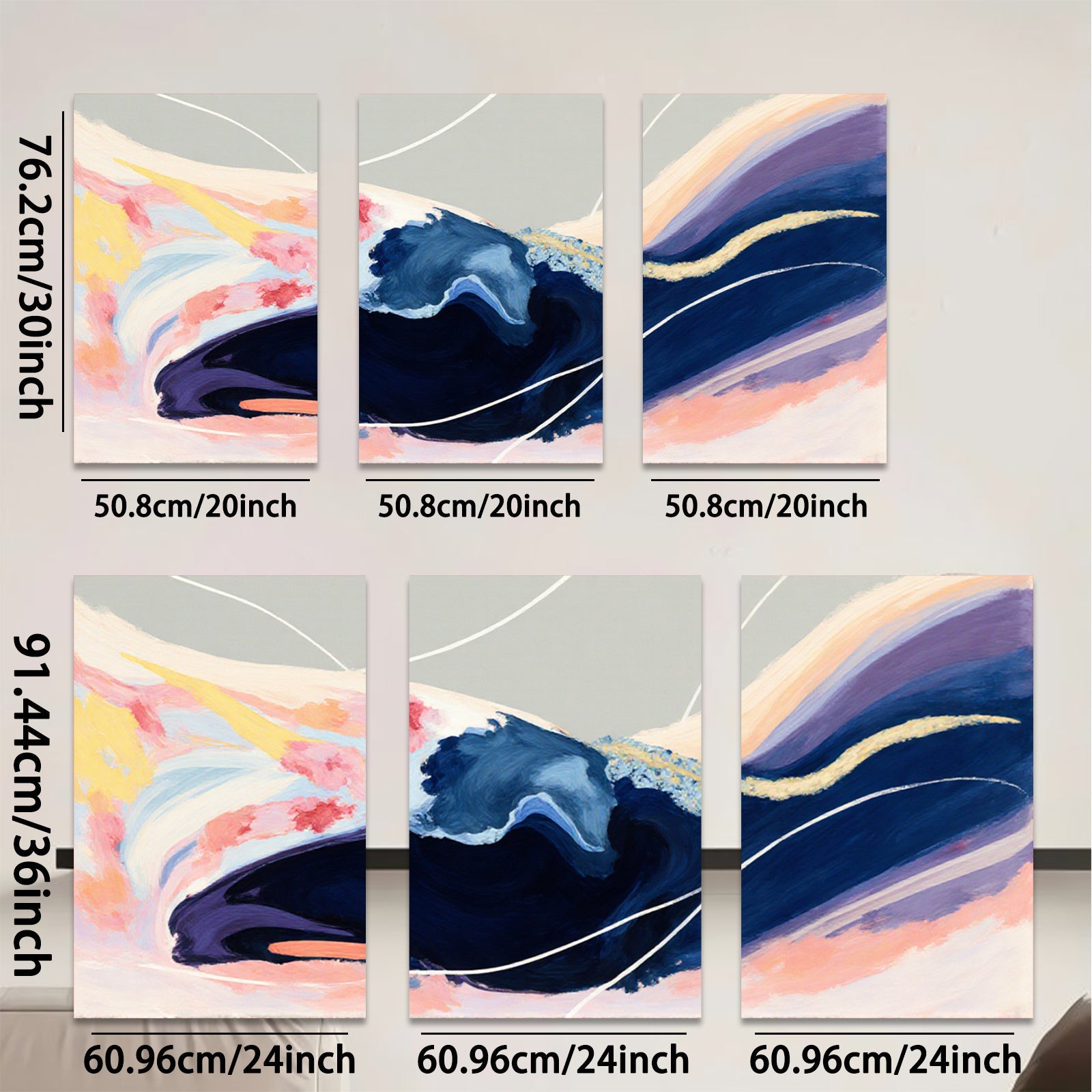 2D flat 1pc abstract navy blue brushstrokes modern wall art for living room bedroom gallery wrapped canvas print farmhouse decor coastal style