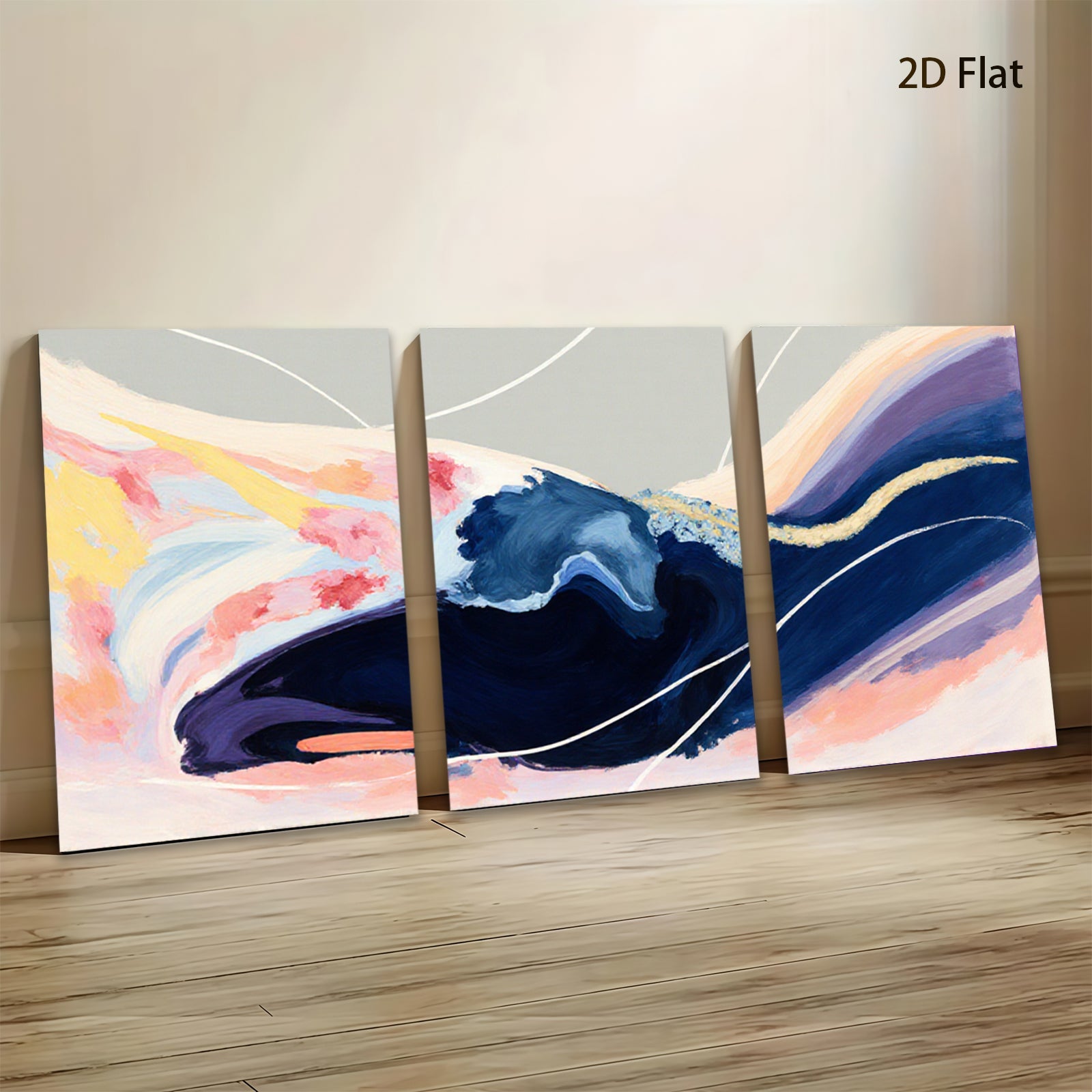2D flat 1pc abstract navy blue brushstrokes modern wall art for living room bedroom gallery wrapped canvas print farmhouse decor coastal style