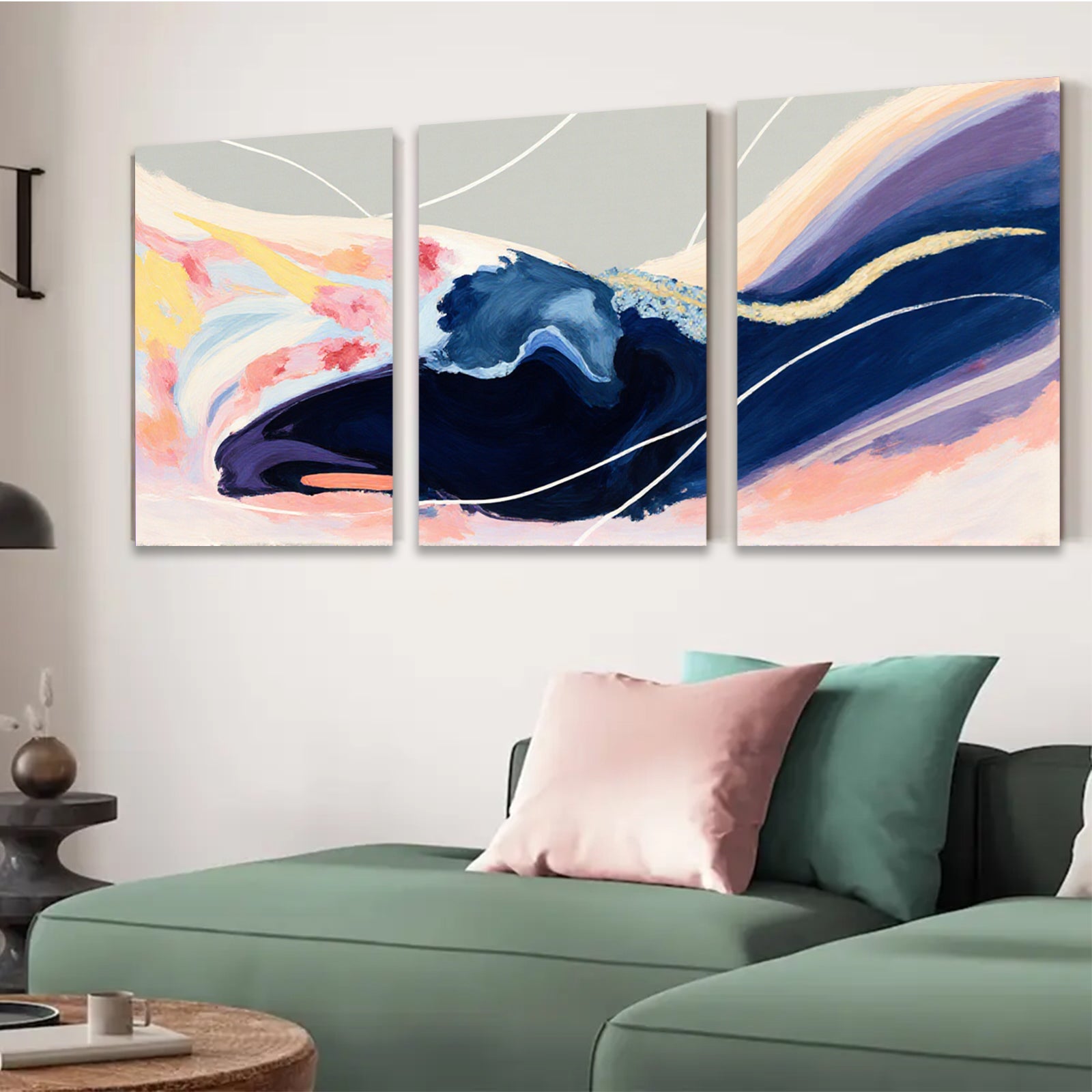 2D flat 1pc abstract navy blue brushstrokes modern wall art for living room bedroom gallery wrapped canvas print farmhouse decor coastal style
