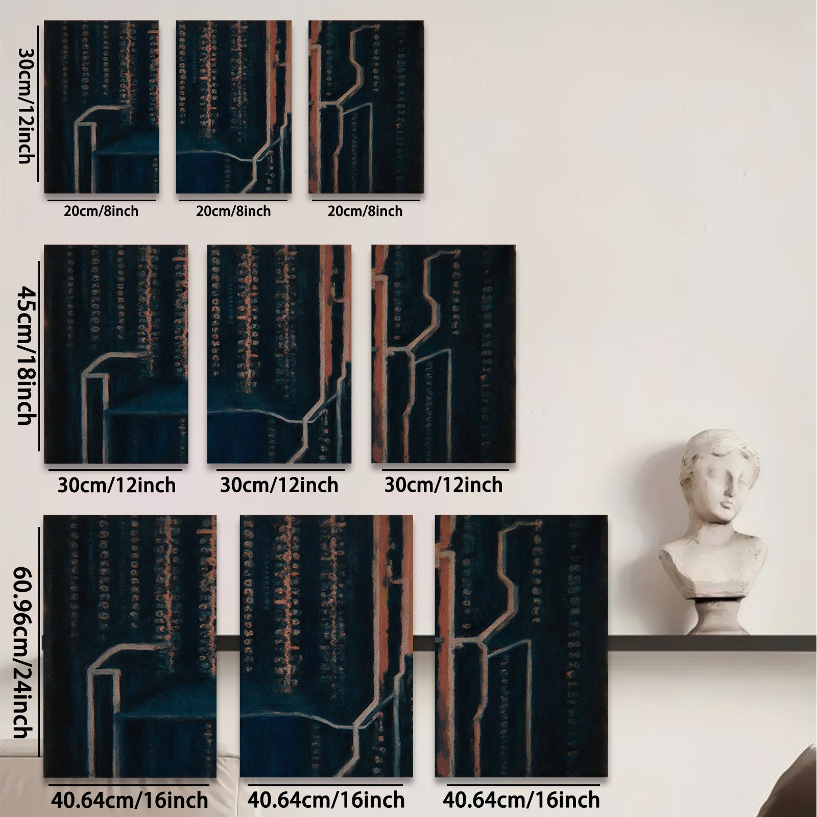 2D flat 1pc abstract navy blue circuit board wall art modern farmhouse living room bedroom decor gallery wrapped canvas prints large size statement piece
