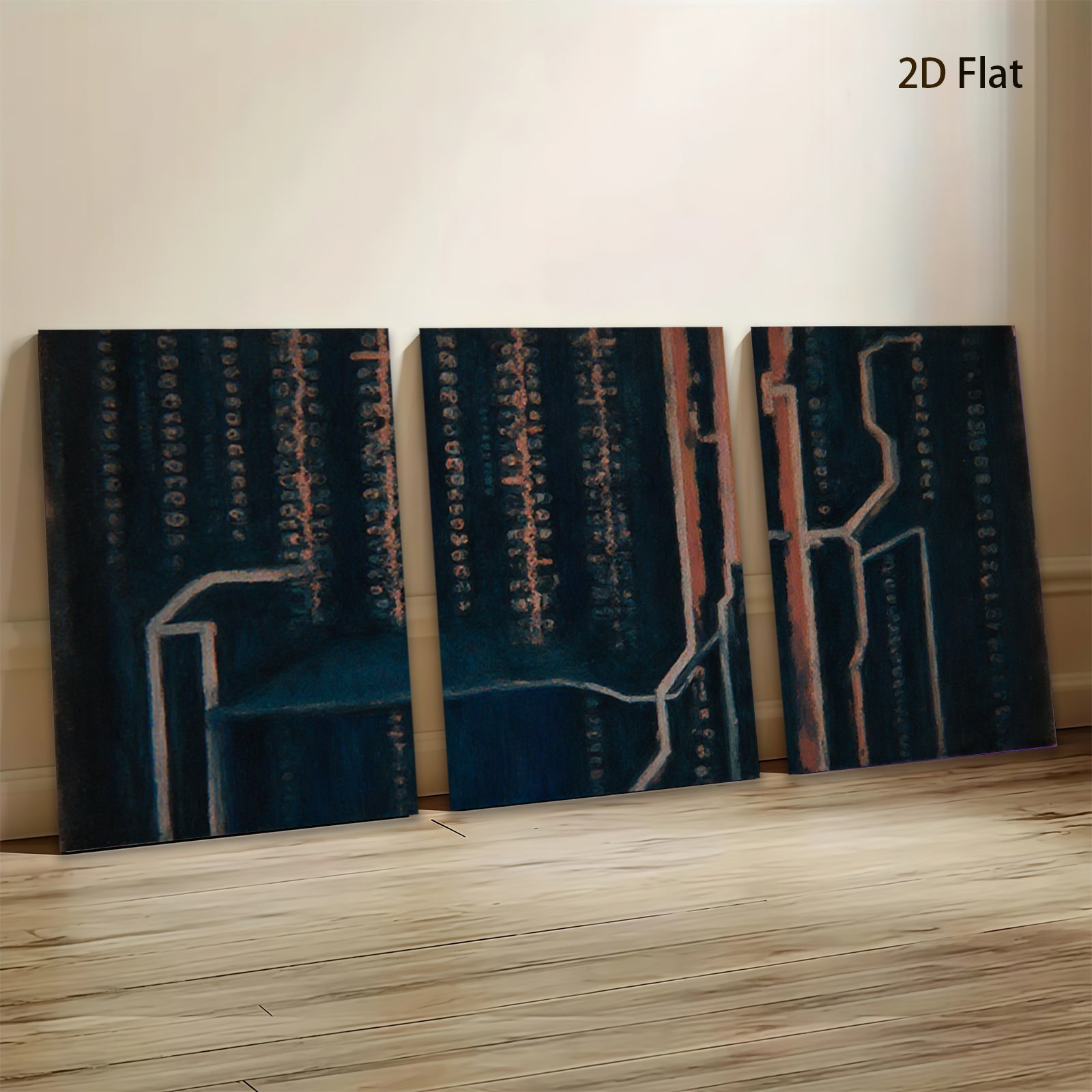 2D flat 1pc abstract navy blue circuit board wall art modern farmhouse living room bedroom decor gallery wrapped canvas prints large size statement piece