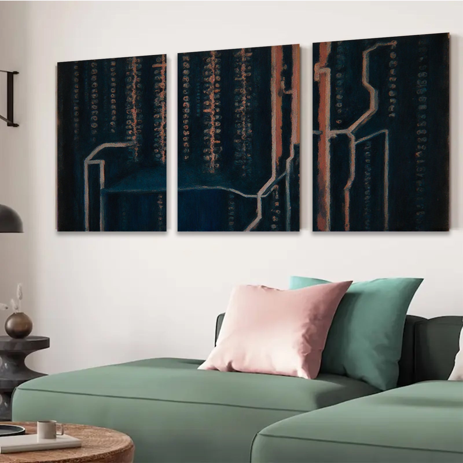 2D flat 1pc abstract navy blue circuit board wall art modern farmhouse living room bedroom decor gallery wrapped canvas prints large size statement piece