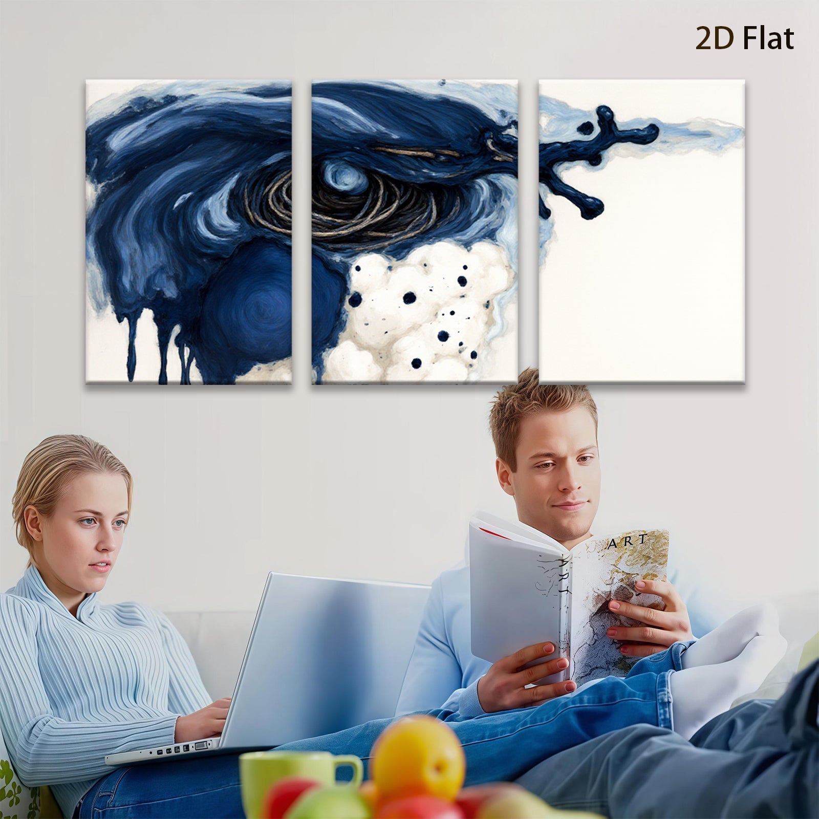 2D flat 1pc abstract navy blue eye wall art decor for living room bedroom modern farmhouse gallery wrapped canvas prints ready to hang stylish