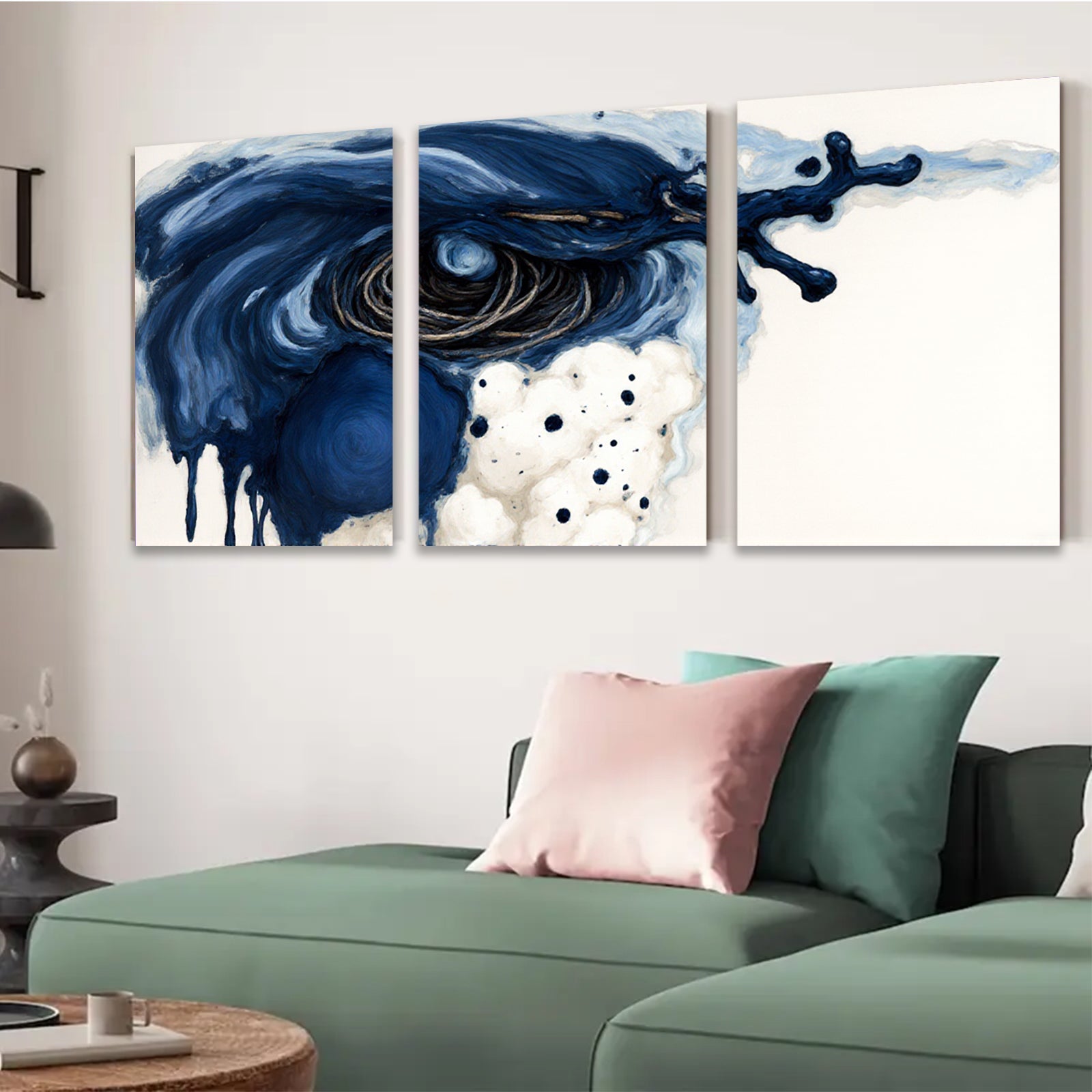 2D flat 1pc abstract navy blue eye wall art decor for living room bedroom modern farmhouse gallery wrapped canvas prints ready to hang stylish