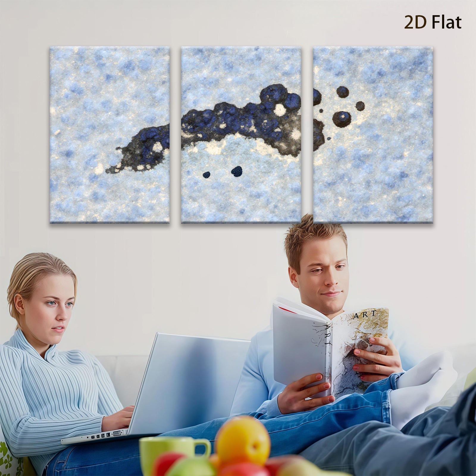2D flat 1pc abstract navy blue ink splash wall art canvas prints for living room bedroom home decor farmhouse style modern minimalist gallery wrapped