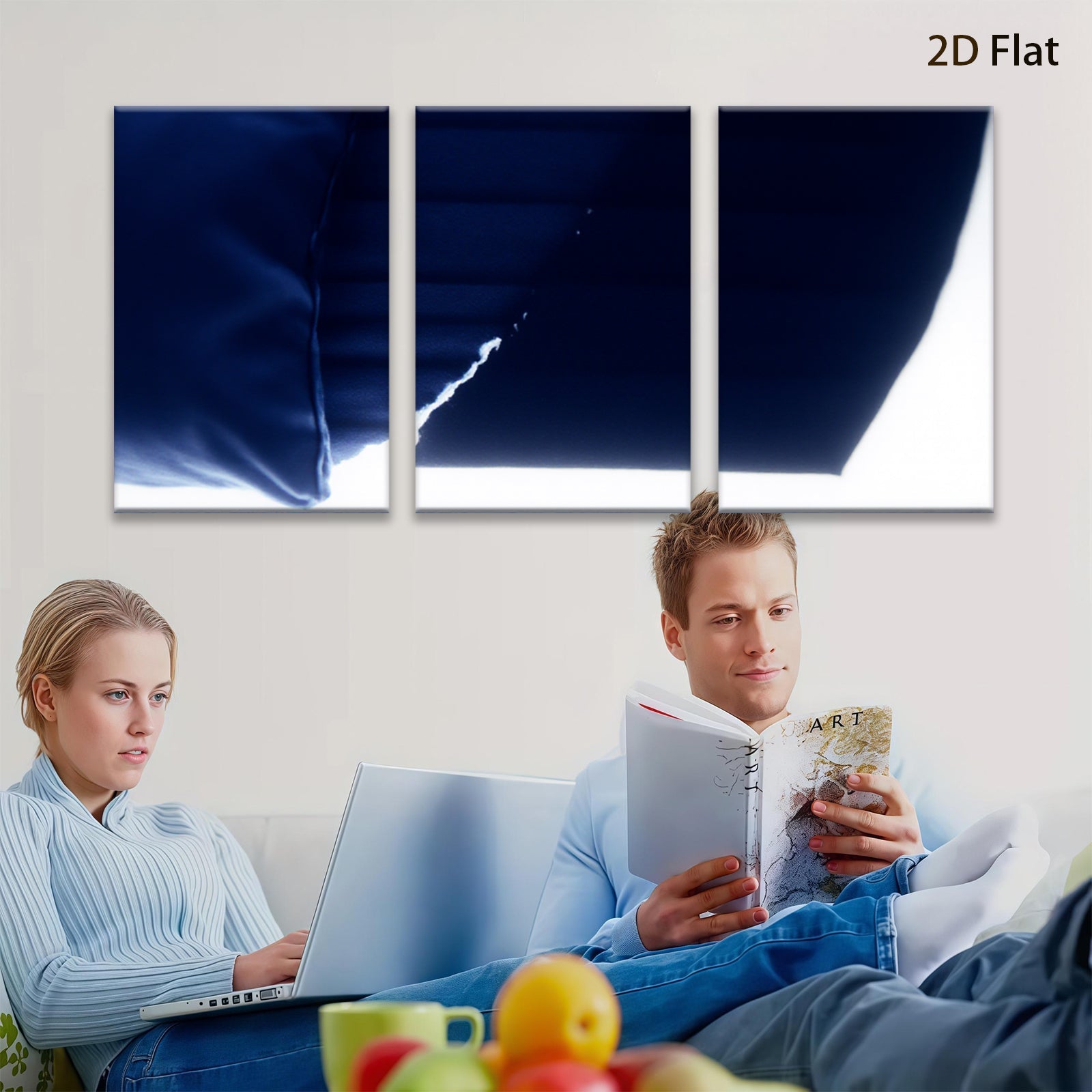 2D flat 1pc abstract navy blue wave modern wall art for living room bedroom home decor gallery wrapped canvas prints farmhouse style statement piece