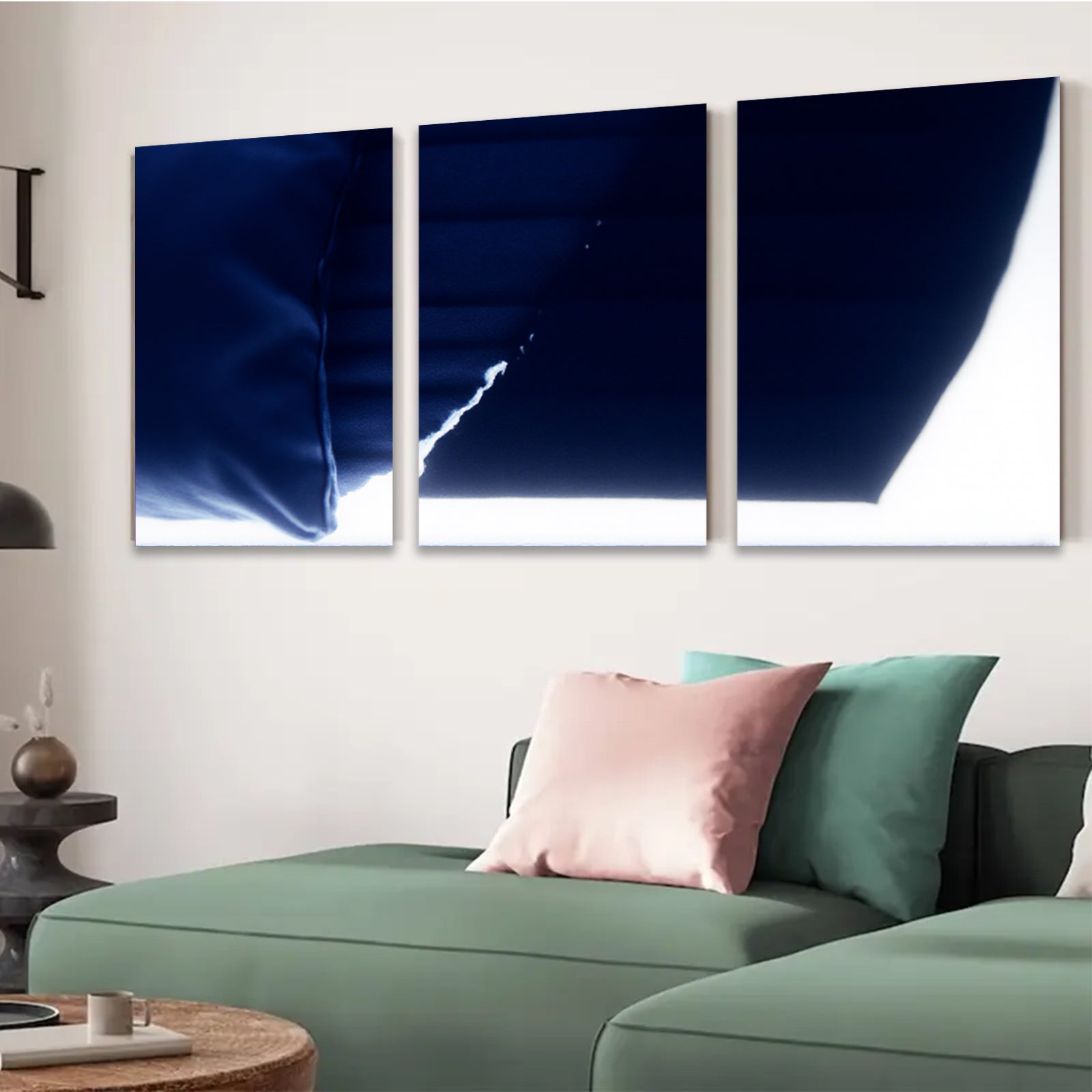 2D flat 1pc abstract navy blue wave modern wall art for living room bedroom home decor gallery wrapped canvas prints farmhouse style statement piece