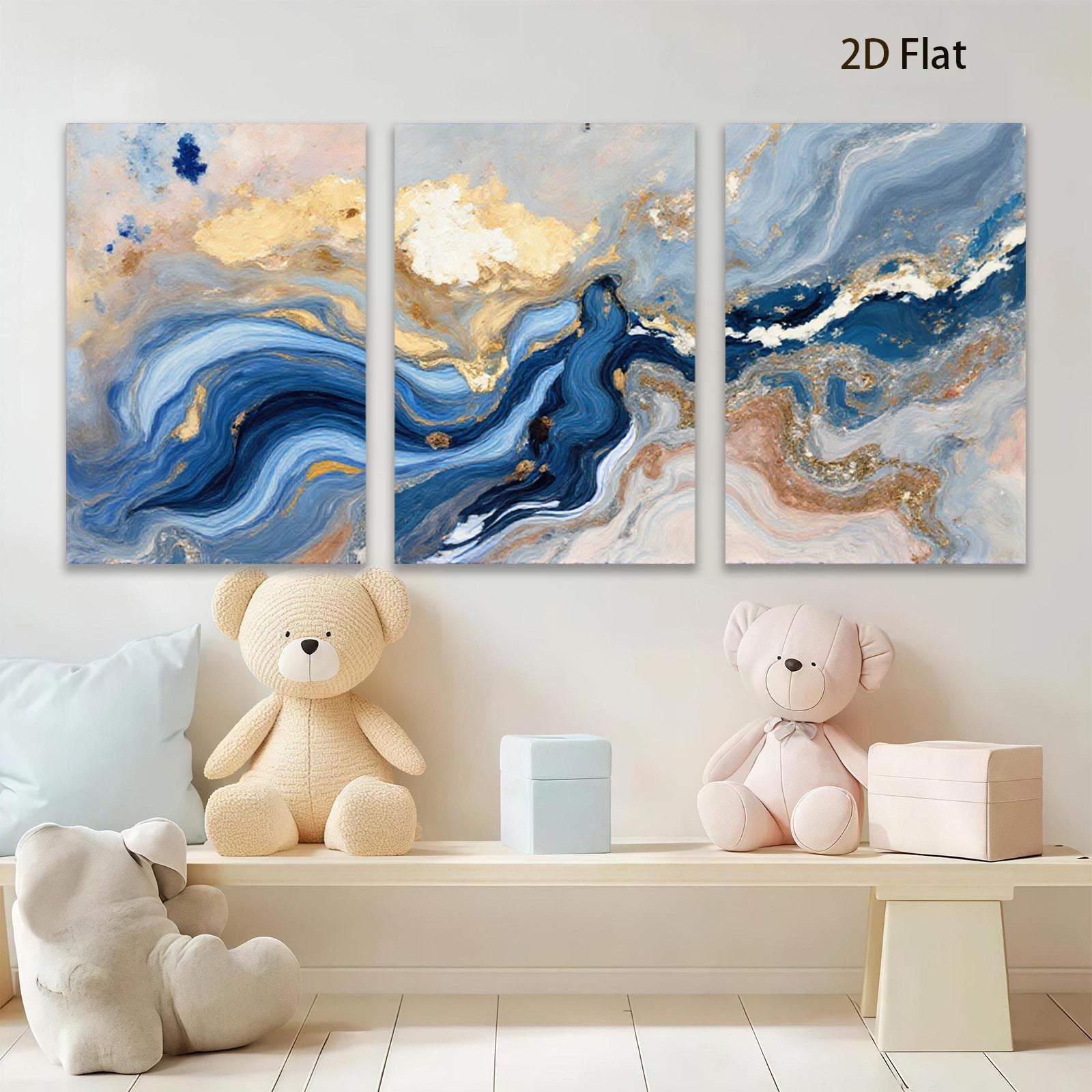 2D flat 1pc abstract navy gold marble swirls modern wall art living room bedroom home decor farmhouse style gallery wrapped canvas prints