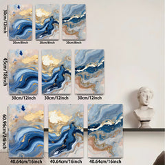 2D flat 1pc abstract navy gold marble swirls modern wall art living room bedroom home decor farmhouse style gallery wrapped canvas prints