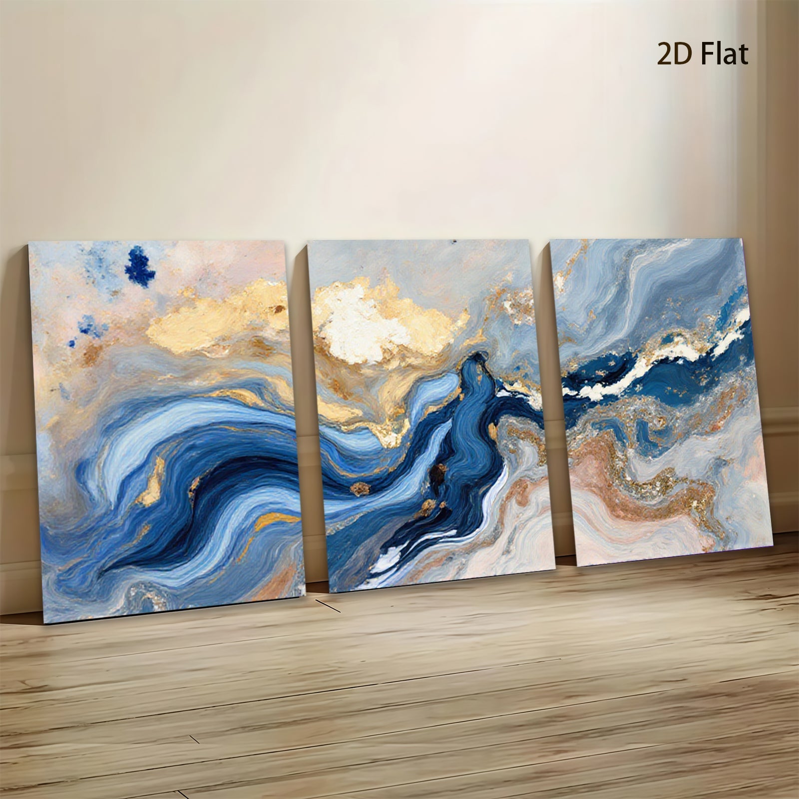2D flat 1pc abstract navy gold marble swirls modern wall art living room bedroom home decor farmhouse style gallery wrapped canvas prints