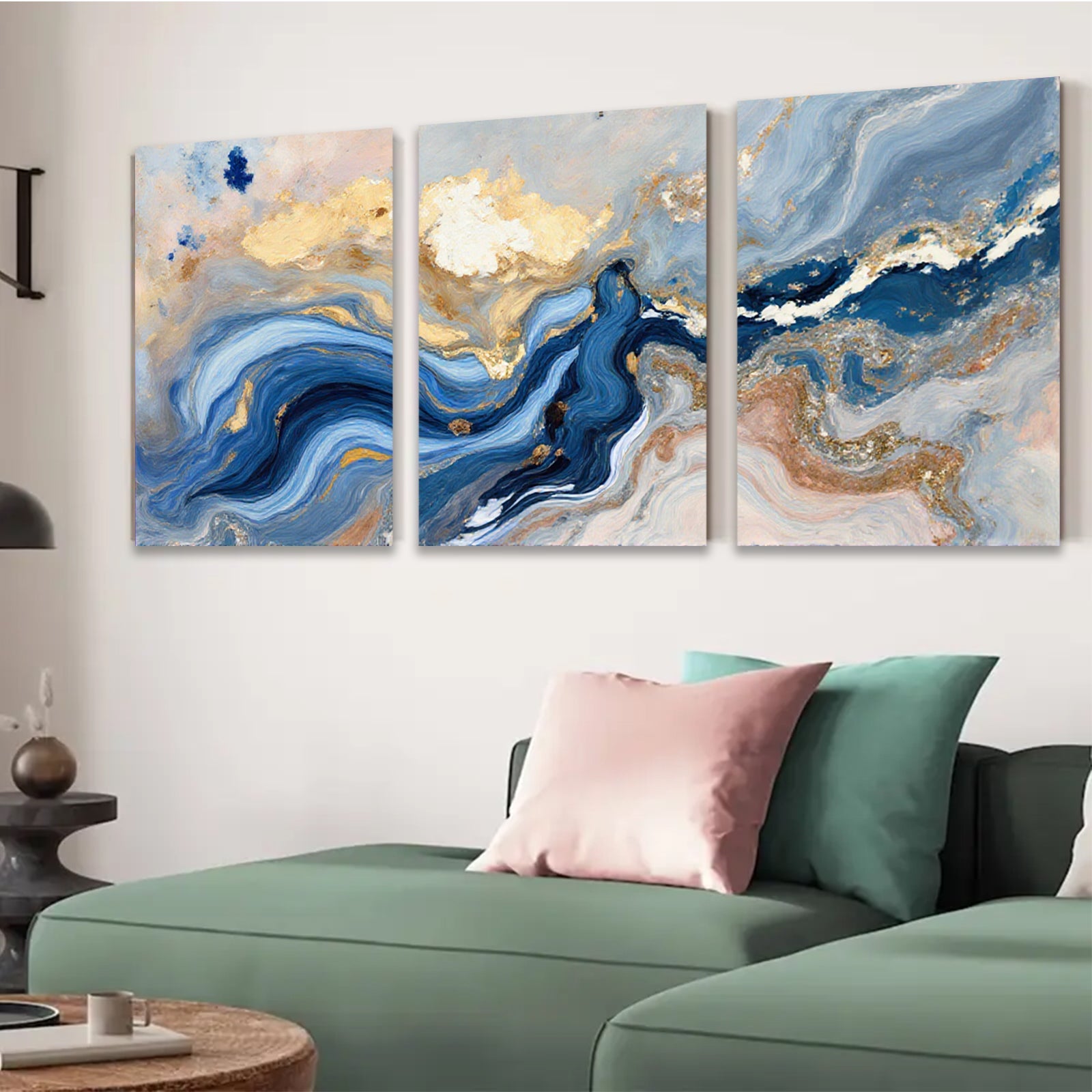 2D flat 1pc abstract navy gold marble swirls modern wall art living room bedroom home decor farmhouse style gallery wrapped canvas prints