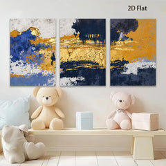 2D flat 1pc abstract navy gold splash canvas wall art modern farmhouse living room bedroom decor gallery wrapped ready to hang inspirational