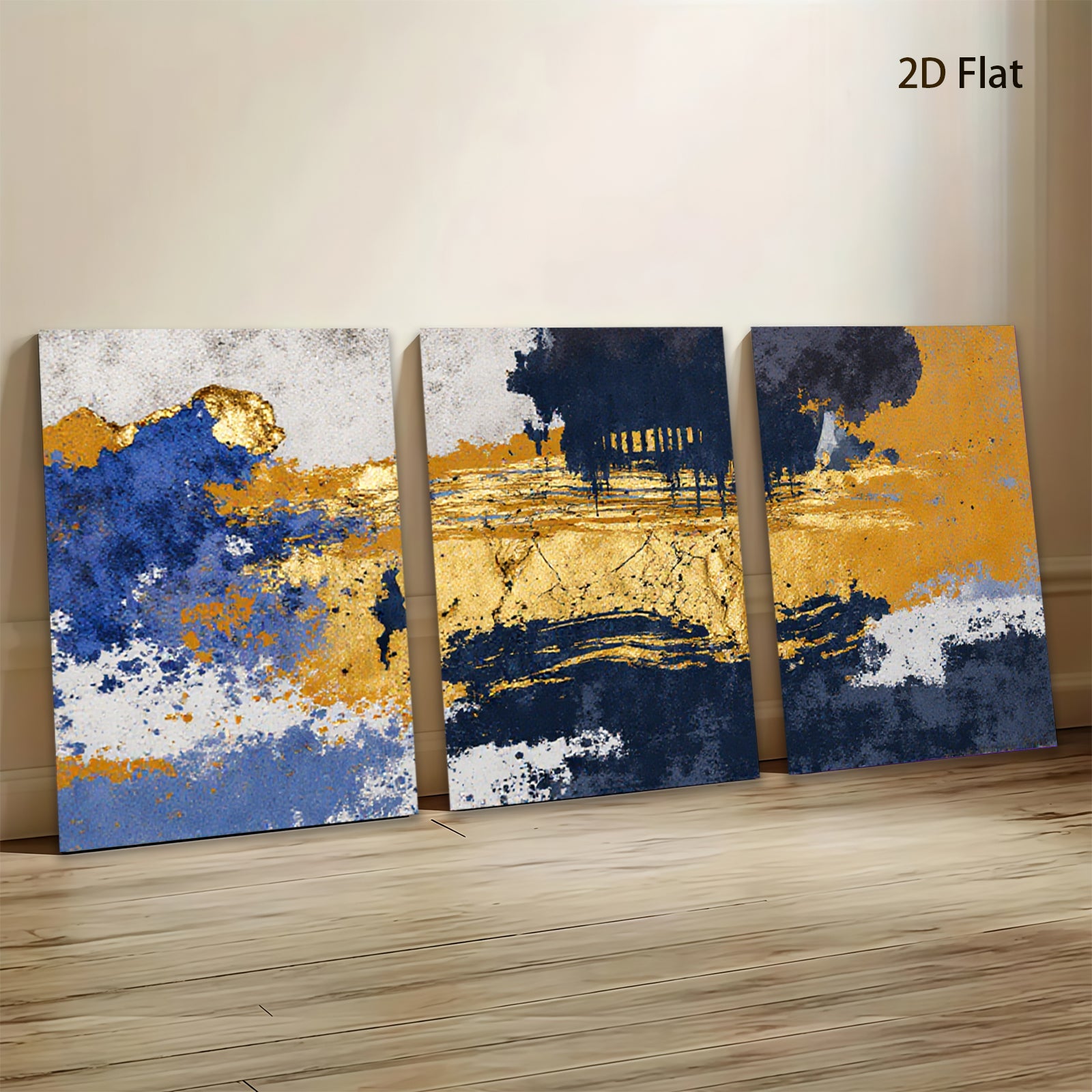 2D flat 1pc abstract navy gold splash canvas wall art modern farmhouse living room bedroom decor gallery wrapped ready to hang inspirational