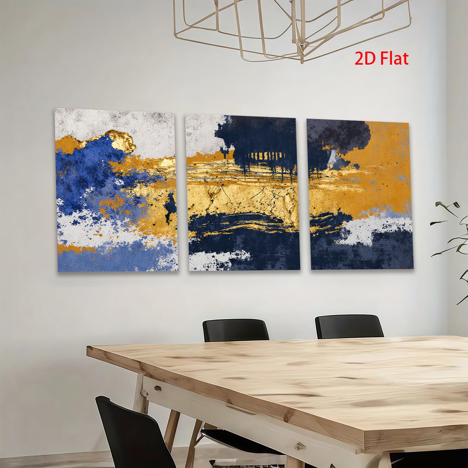 2D flat 1pc abstract navy gold splash canvas wall art modern farmhouse living room bedroom decor gallery wrapped ready to hang inspirational