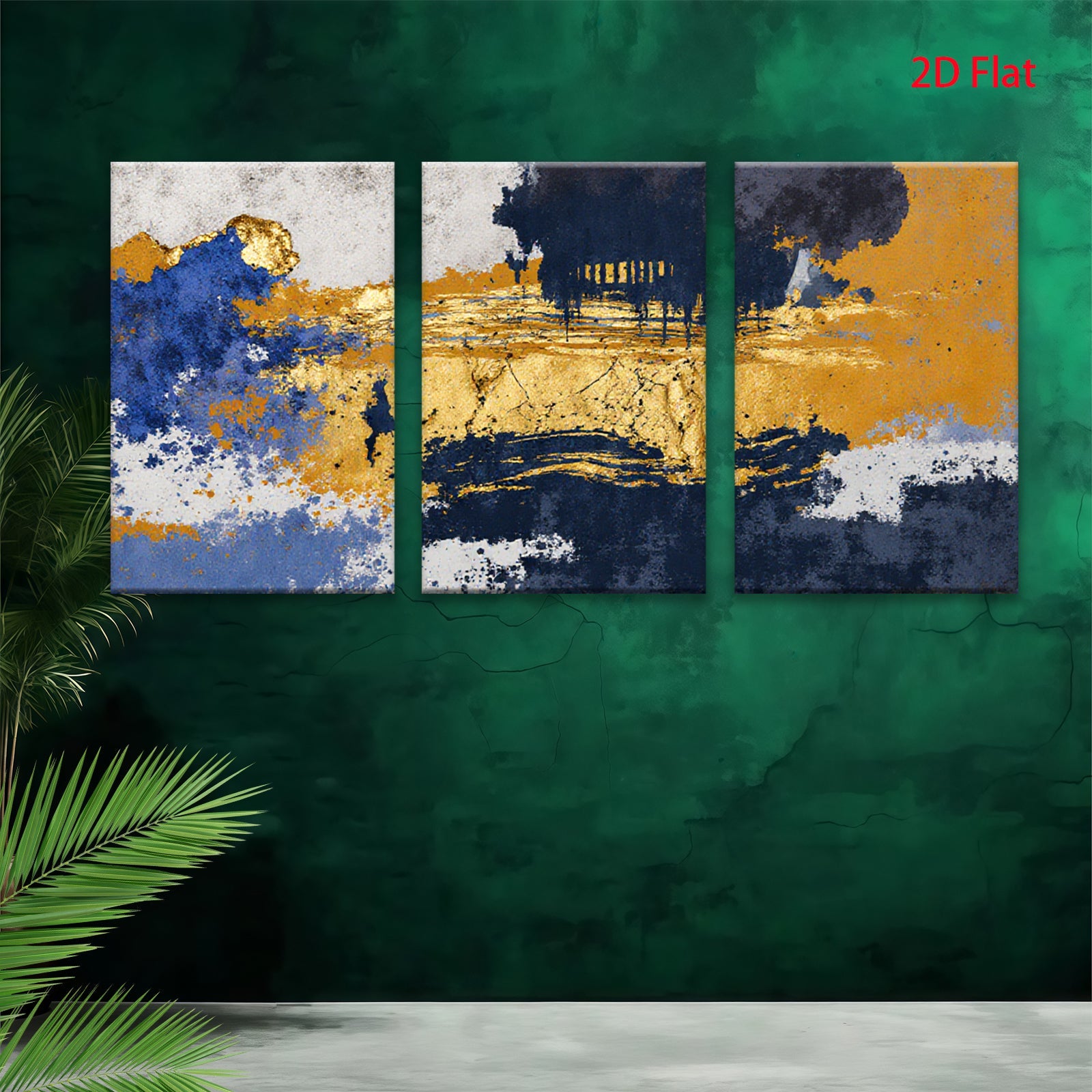2D flat 1pc abstract navy gold splash canvas wall art modern farmhouse living room bedroom decor gallery wrapped ready to hang inspirational