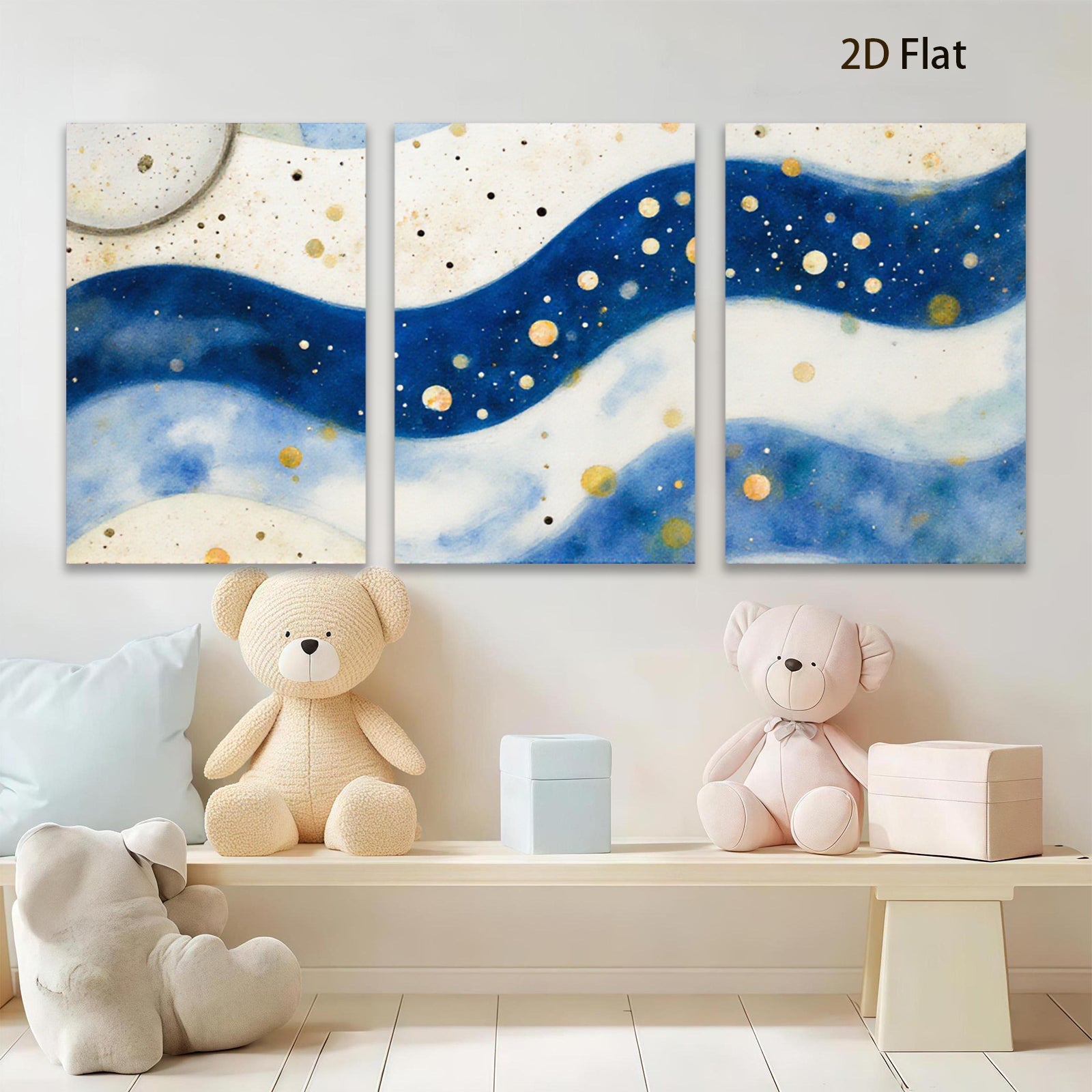 2D flat 1pc abstract navy waves gold flecks modern wall art canvas prints bedroom living room decor farmhouse style gallery wrapped timeless elegance