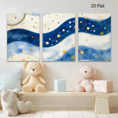 2D flat 1pc abstract navy waves gold flecks modern wall art canvas prints bedroom living room decor farmhouse style gallery wrapped timeless elegance