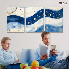 2D flat 1pc abstract navy waves gold flecks modern wall art canvas prints bedroom living room decor farmhouse style gallery wrapped timeless elegance