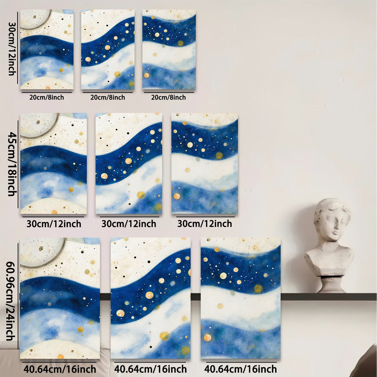 2D flat 1pc abstract navy waves gold flecks modern wall art canvas prints bedroom living room decor farmhouse style gallery wrapped timeless elegance