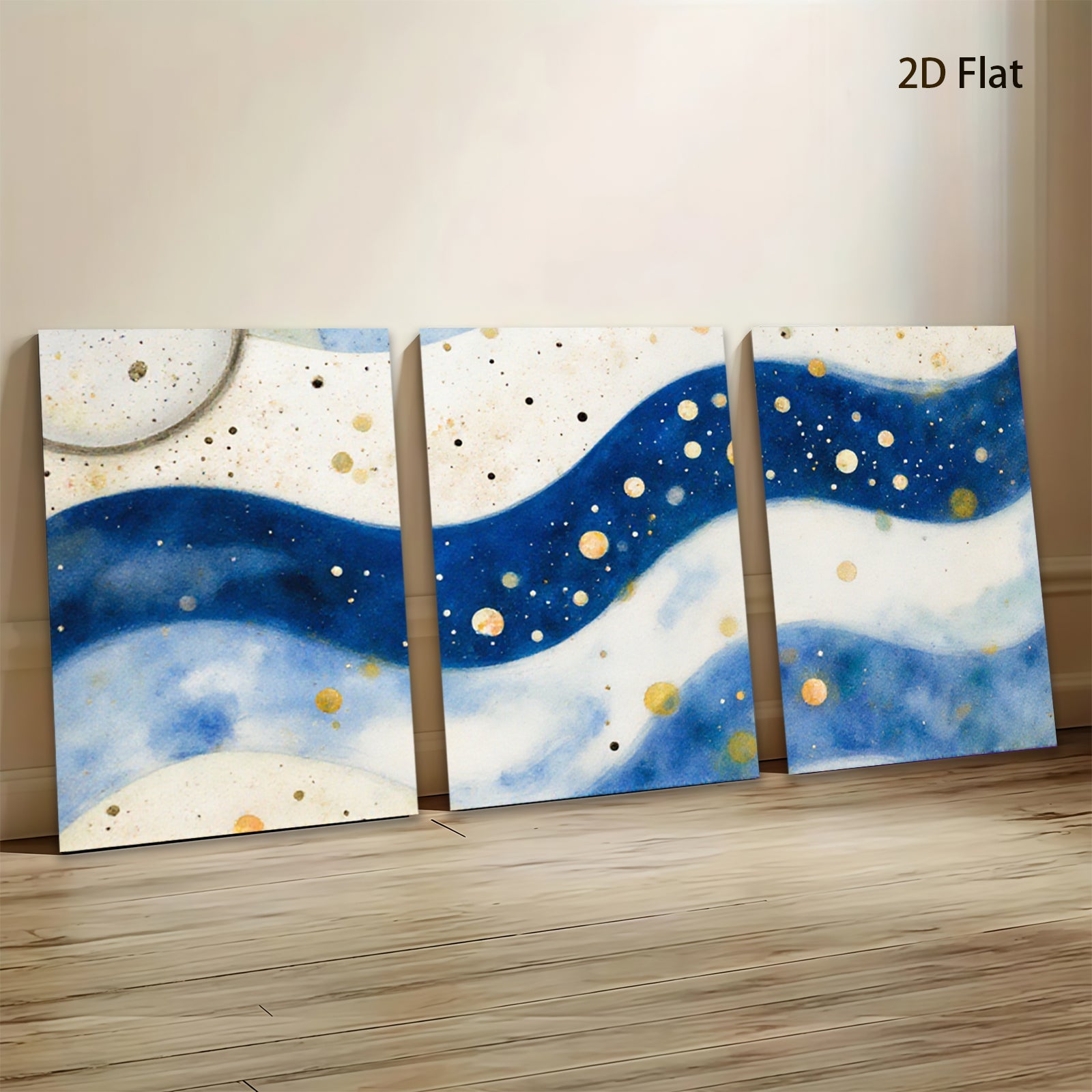2D flat 1pc abstract navy waves gold flecks modern wall art canvas prints bedroom living room decor farmhouse style gallery wrapped timeless elegance