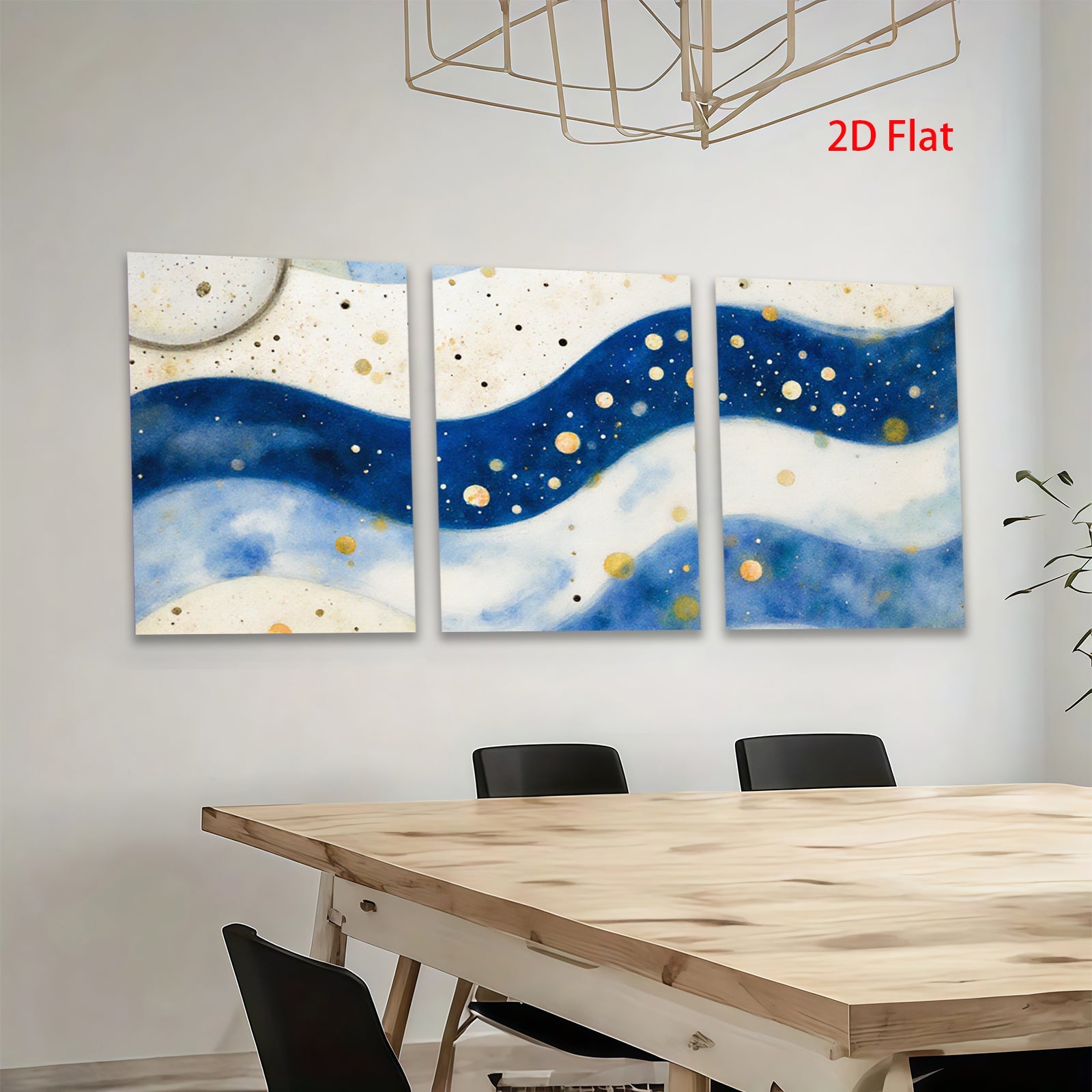 2D flat 1pc abstract navy waves gold flecks modern wall art canvas prints bedroom living room decor farmhouse style gallery wrapped timeless elegance