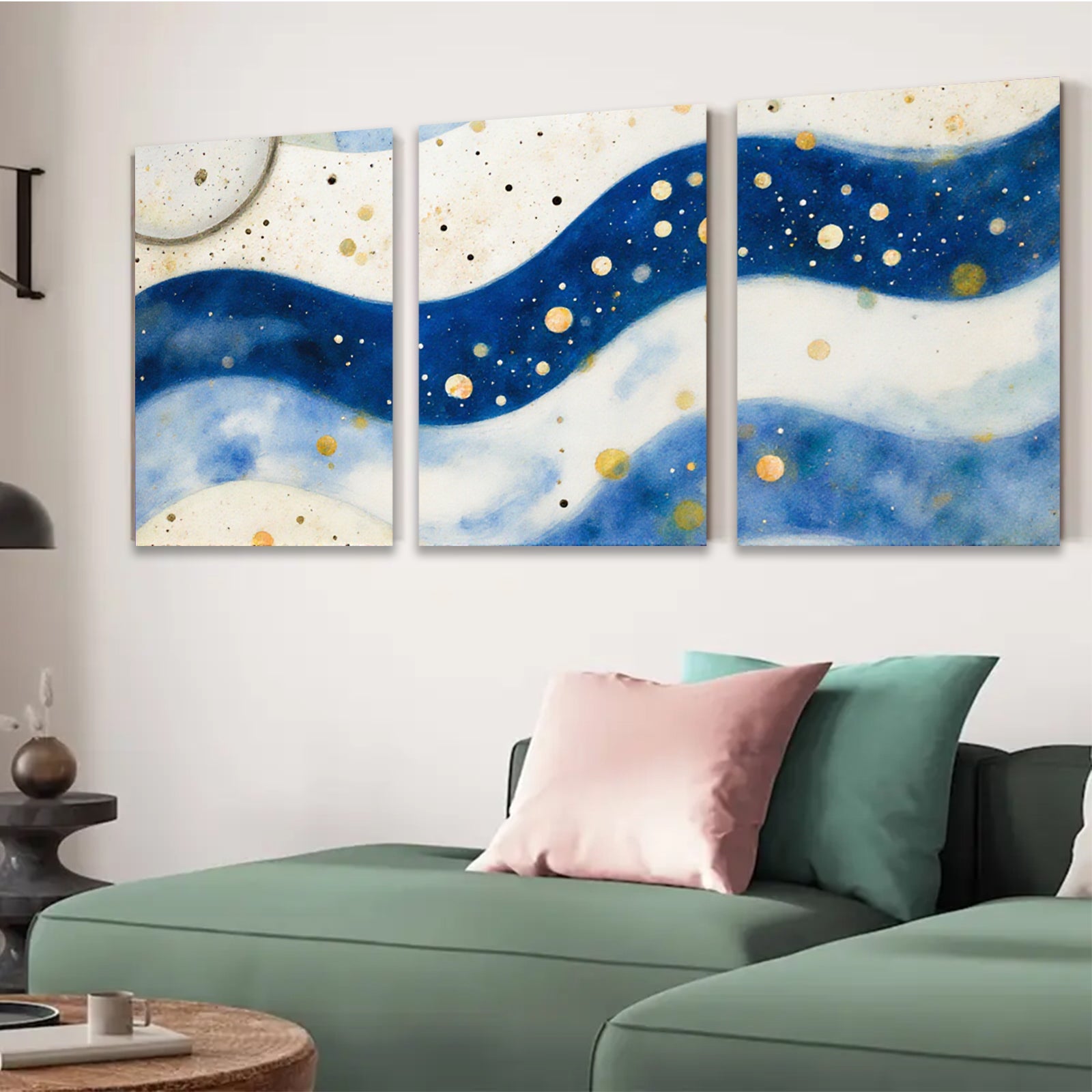 2D flat 1pc abstract navy waves gold flecks modern wall art canvas prints bedroom living room decor farmhouse style gallery wrapped timeless elegance