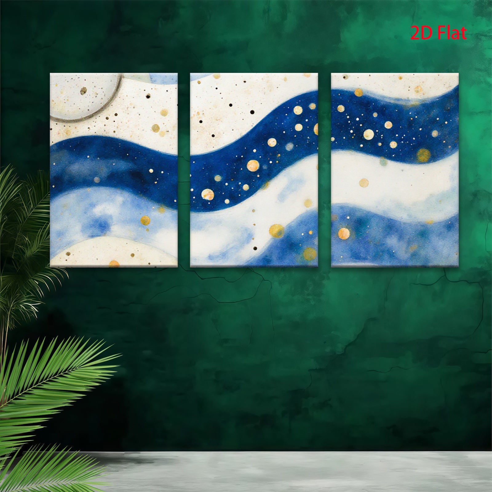 2D flat 1pc abstract navy waves gold flecks modern wall art canvas prints bedroom living room decor farmhouse style gallery wrapped timeless elegance