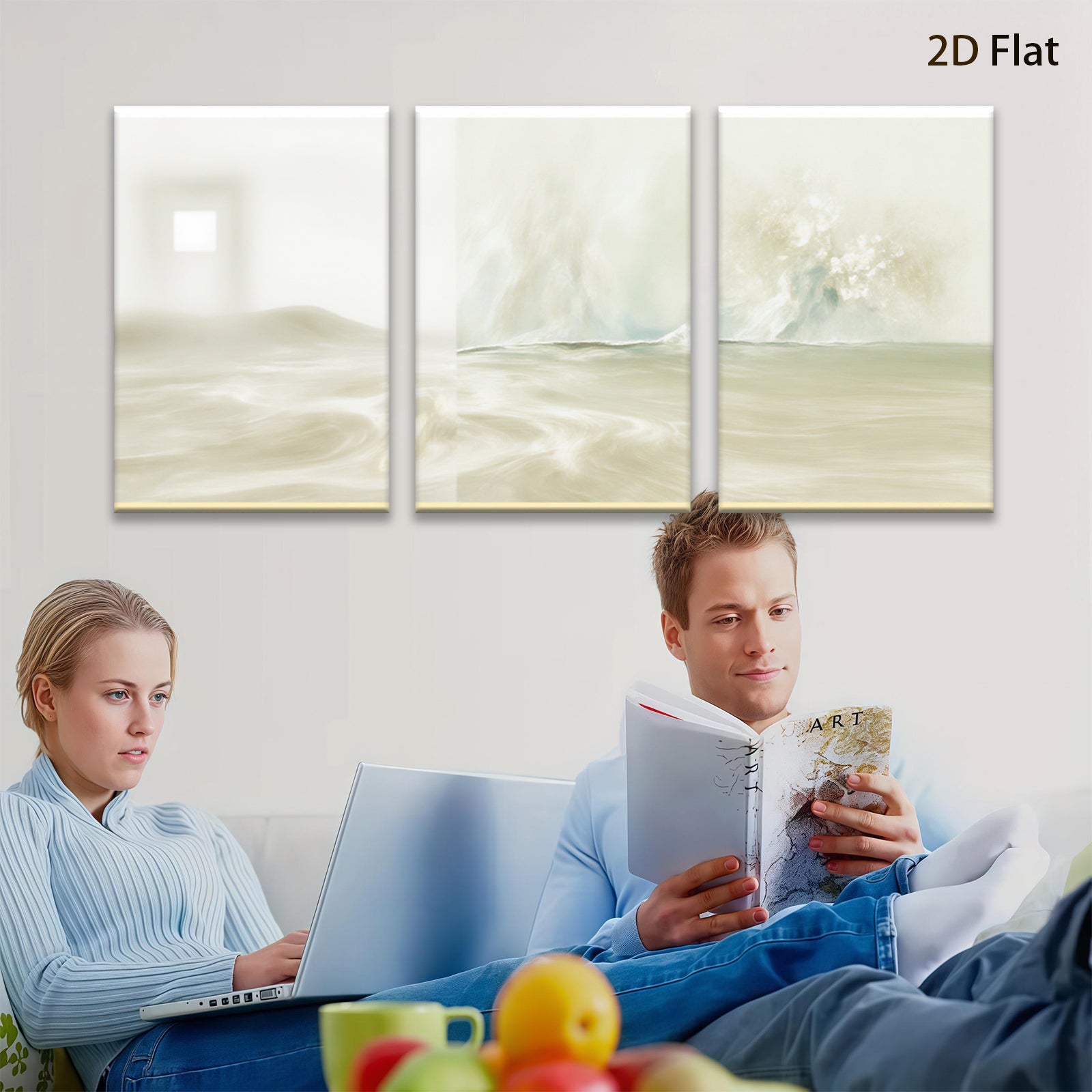 2D flat 1pc abstract neutral tones soft waves calming bedroom living room gallery wrapped canvas modern farmhouse decor