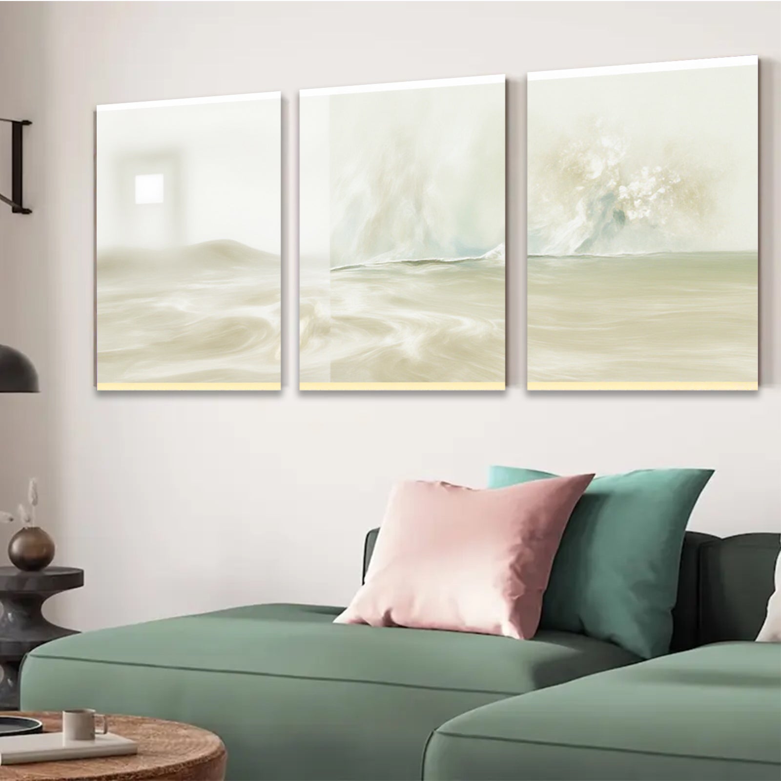 2D flat 1pc abstract neutral tones soft waves calming bedroom living room gallery wrapped canvas modern farmhouse decor