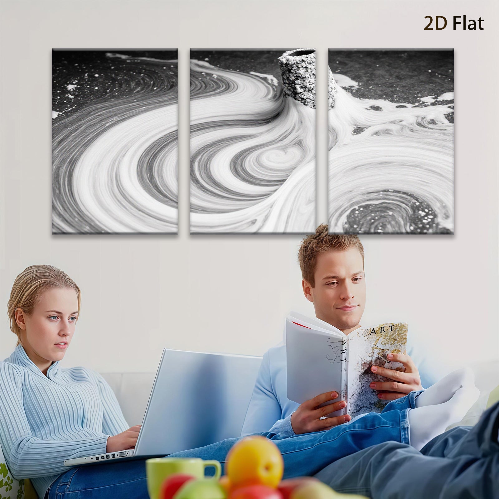 2D flat 1pc abstract paint swirl canvas wall art modern farmhouse decor living room bedroom gallery wrapped ready to hang botanical nature