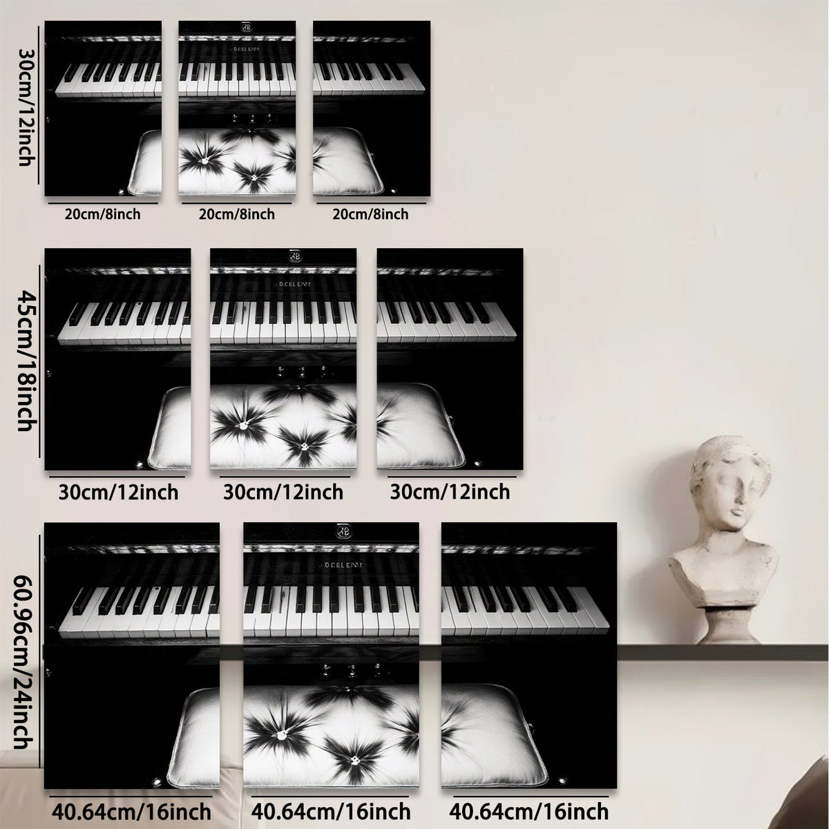 2D flat 1pc abstract piano keyboard musical instrument wall art canvas prints for living room bedroom office decor gallery wrapped farmhouse style modern minimalist