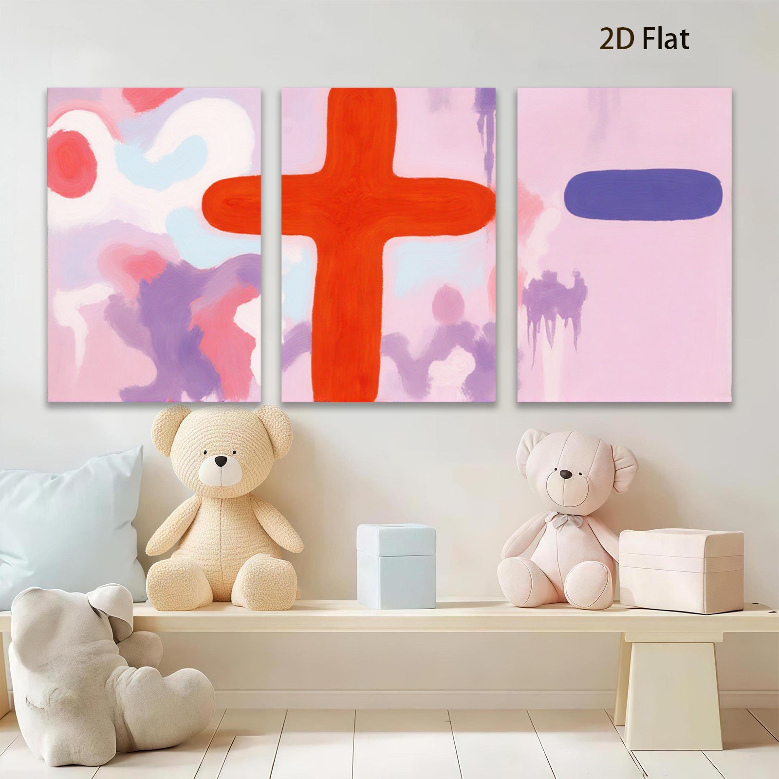 2D flat 1pc abstract pink purple red brushstroke wall art modern farmhouse living room bedroom decor gallery wrapped canvas prints statement piece