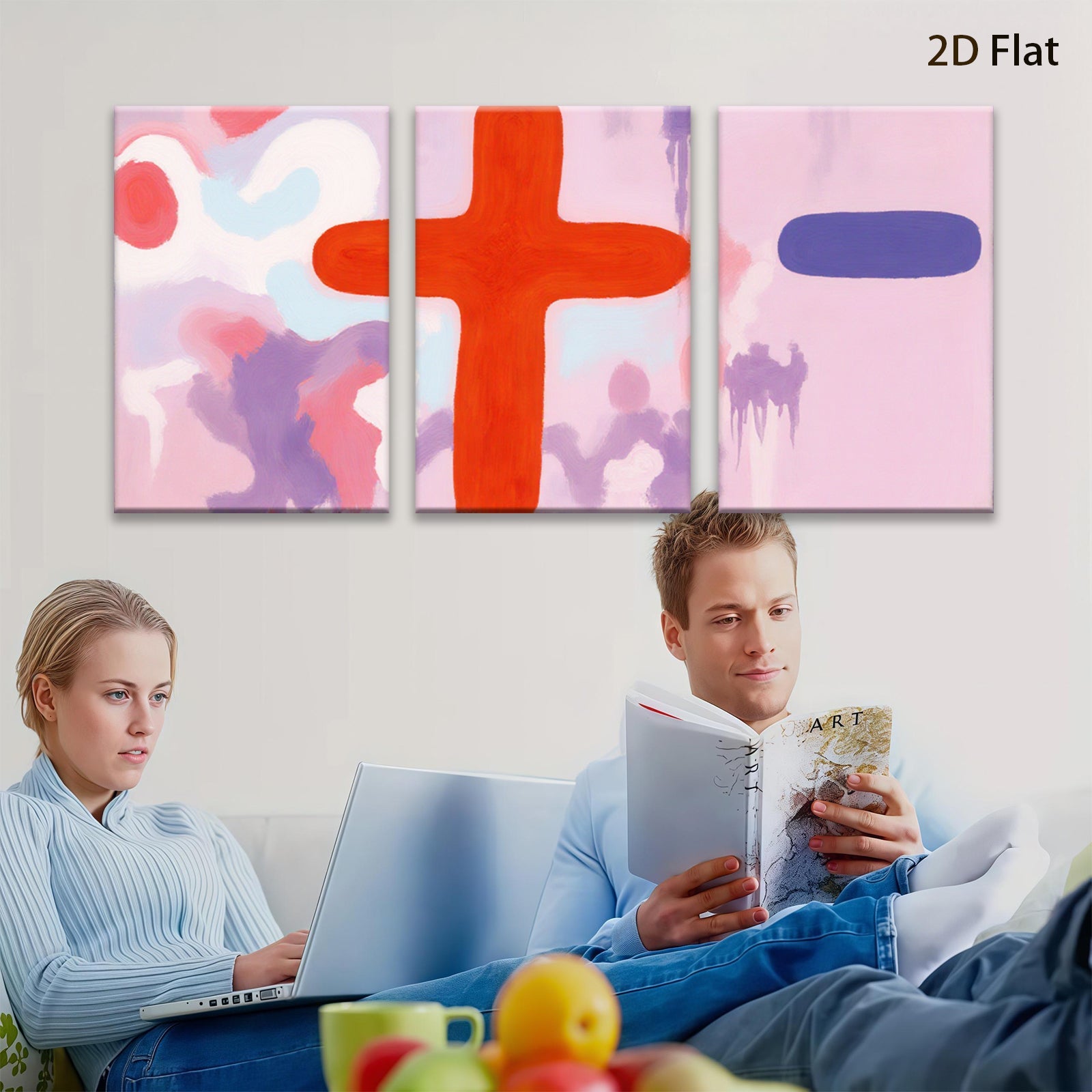 2D flat 1pc abstract pink purple red brushstroke wall art modern farmhouse living room bedroom decor gallery wrapped canvas prints statement piece