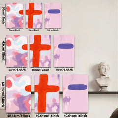 2D flat 1pc abstract pink purple red brushstroke wall art modern farmhouse living room bedroom decor gallery wrapped canvas prints statement piece