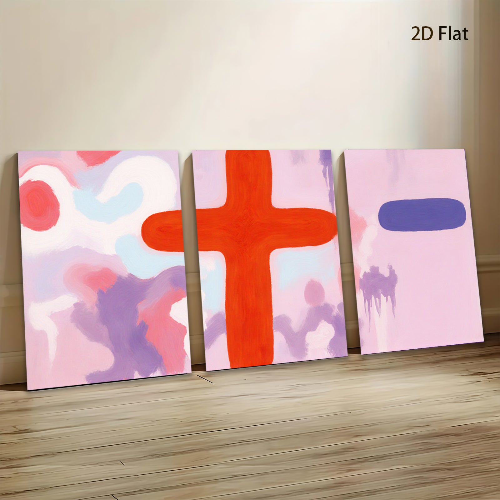 2D flat 1pc abstract pink purple red brushstroke wall art modern farmhouse living room bedroom decor gallery wrapped canvas prints statement piece