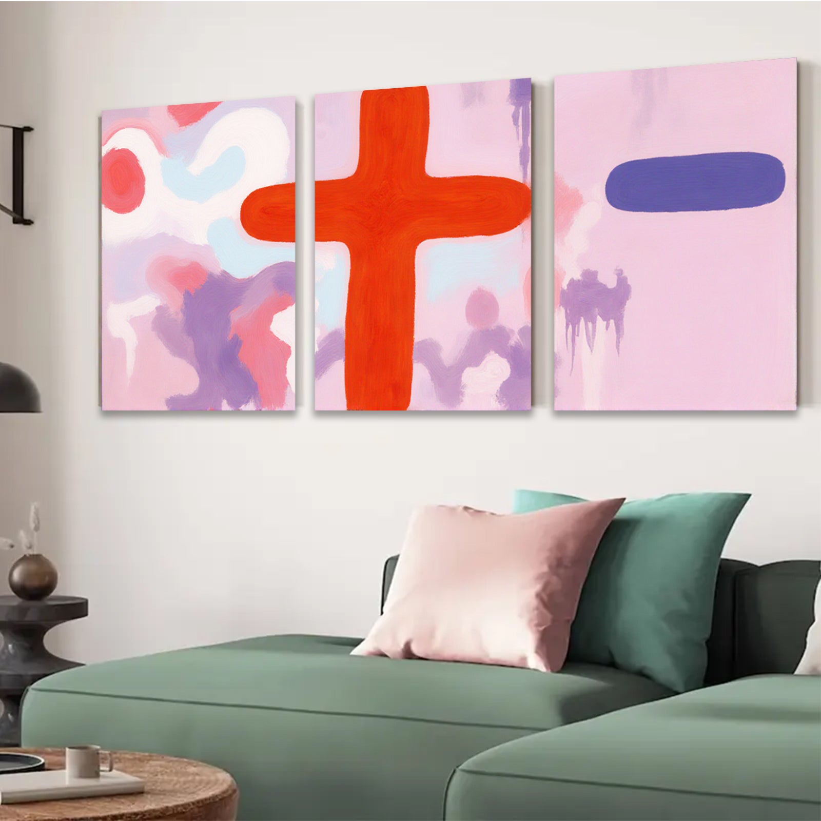 2D flat 1pc abstract pink purple red brushstroke wall art modern farmhouse living room bedroom decor gallery wrapped canvas prints statement piece