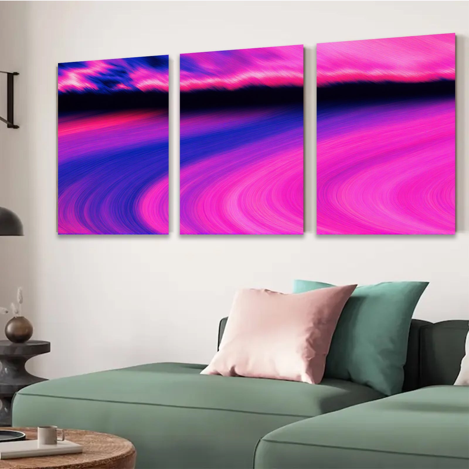 2D flat 1pc abstract pink waves modern wall art bedroom living room gallery wrapped canvas farmhouse style decor minimalist aesthetic trending now