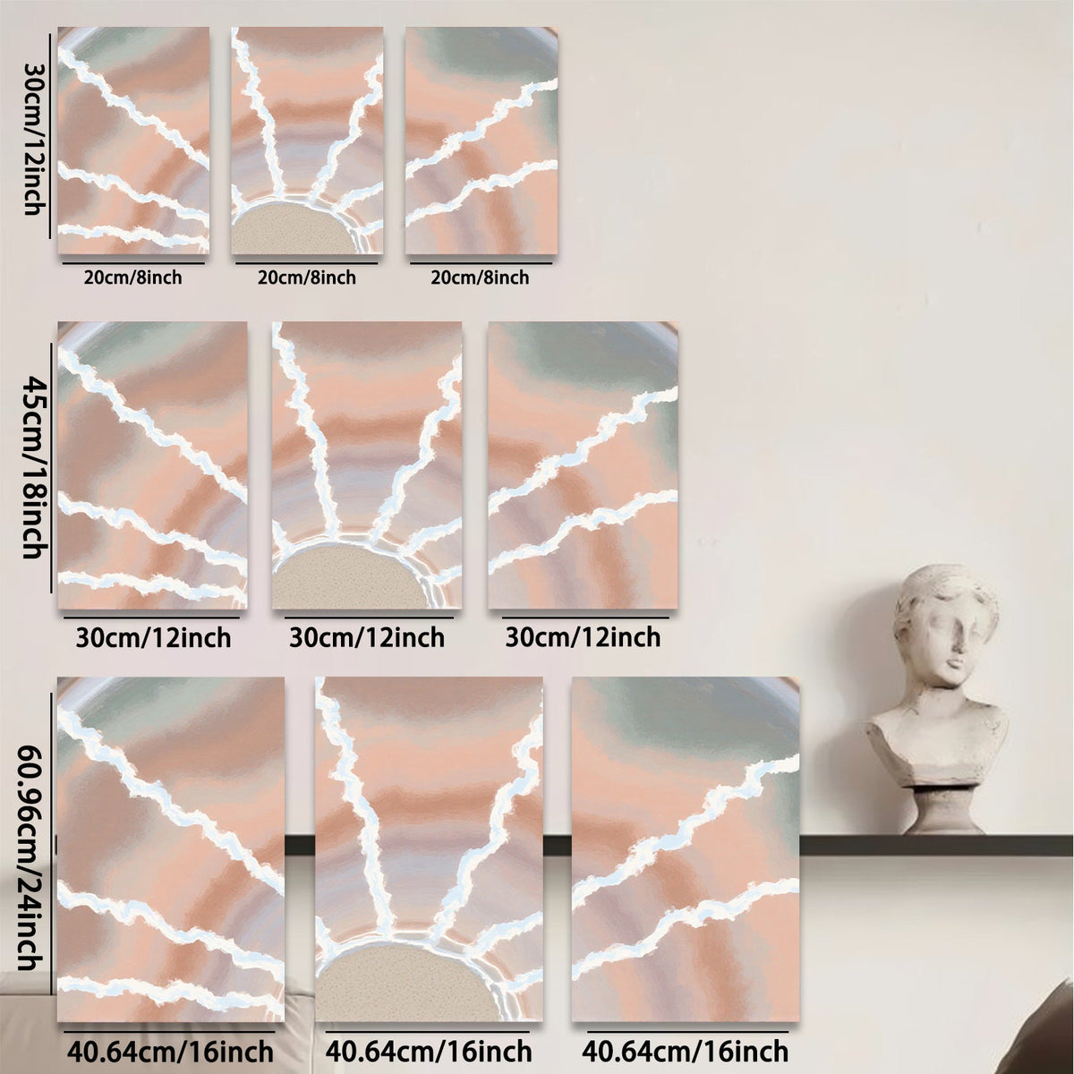 2D flat 1pc abstract radial burst warm tones modern farmhouse wall art living room bedroom decor gallery wrapped canvas prints statement piece cozy vibes trending now